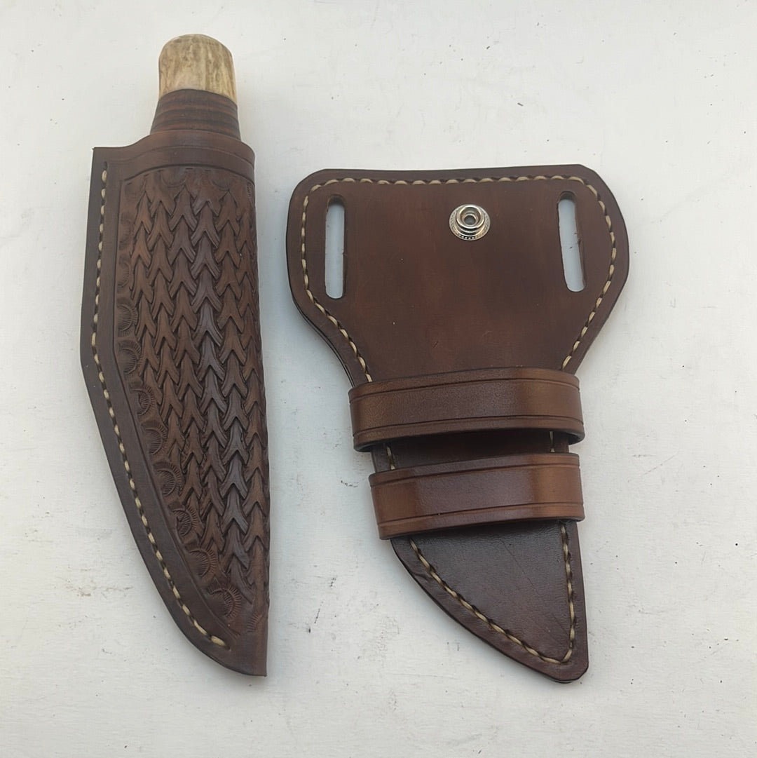 Pecks Woods Leather - Leather Spacer handle with antler pieces #41