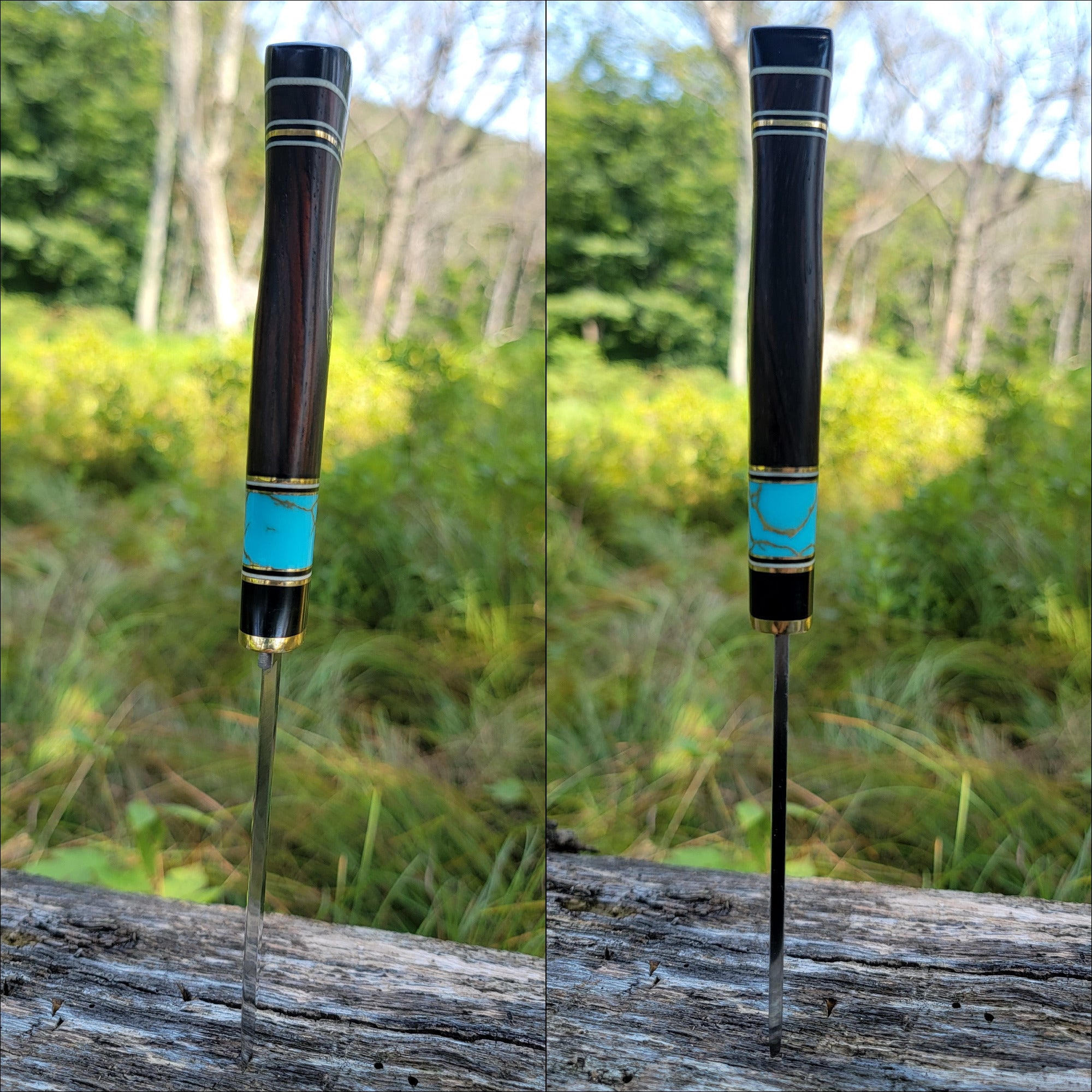 Pete's Custom Knives - Midsize Utility puuko - Turquoise with gold web. #23