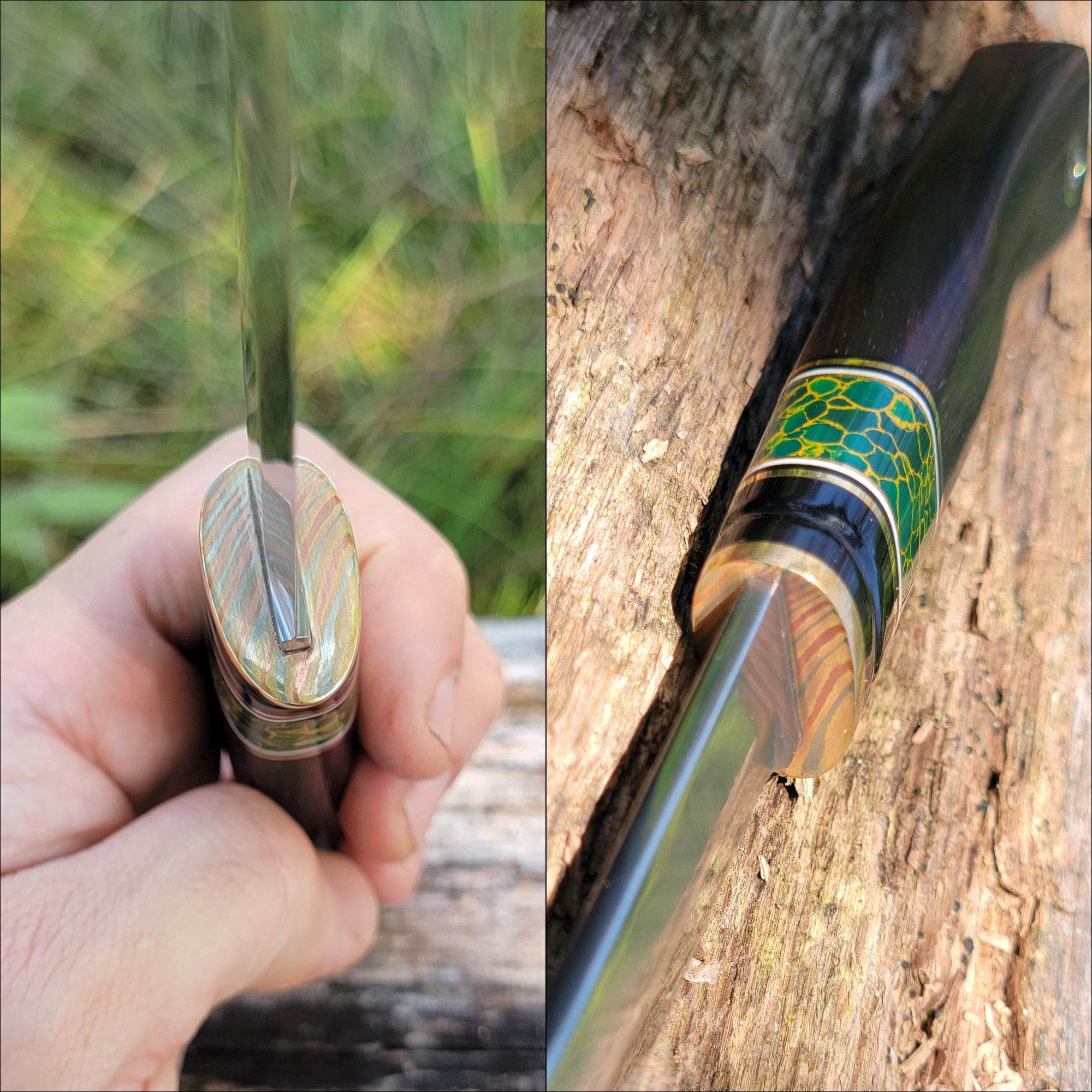 Pete's Custom Knives - Utility puukko- Green TruStone and Mokume Gane. #22