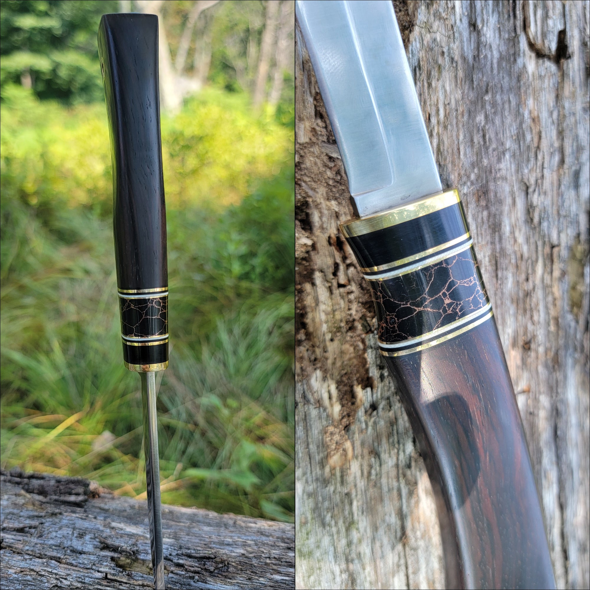 Pete's Custom Knives - Midsize utility puukko-Black Trustone with gold web. #24