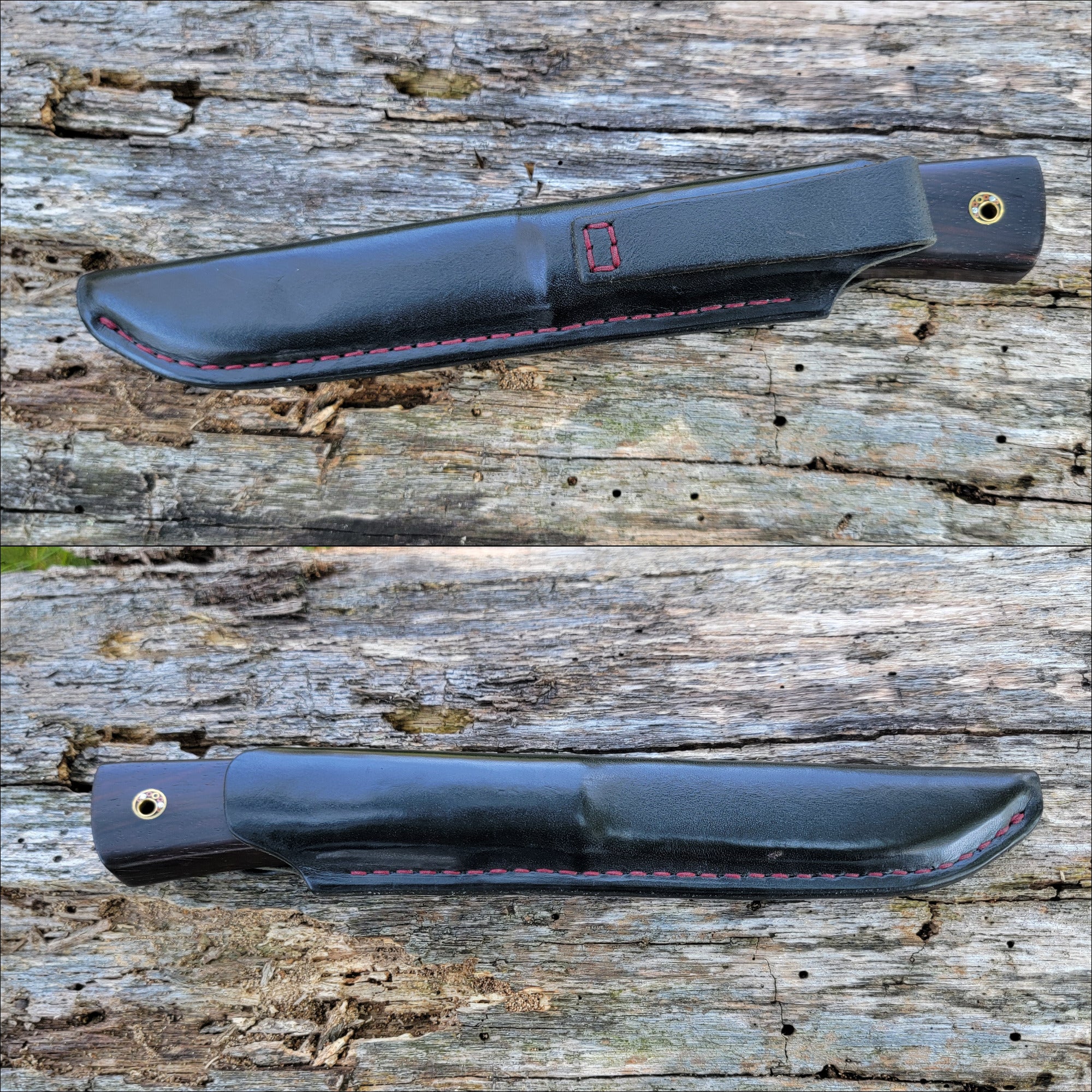 Pete's Custom Knives - Midsize utility puukko-Black Trustone with gold web. #24
