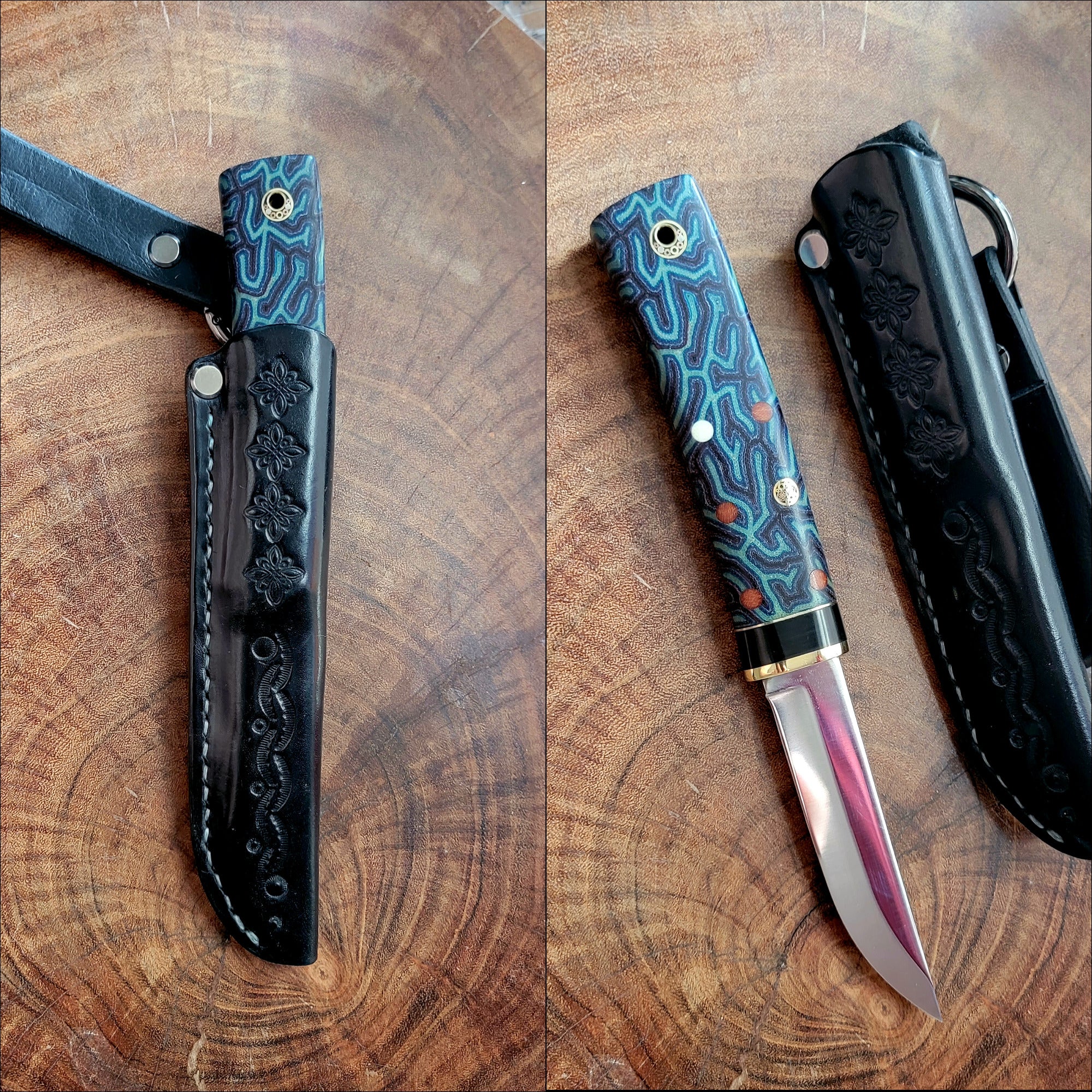 Pete's Custom Knives - Small utility puukko -Blue Micarta Lauri-95 #26