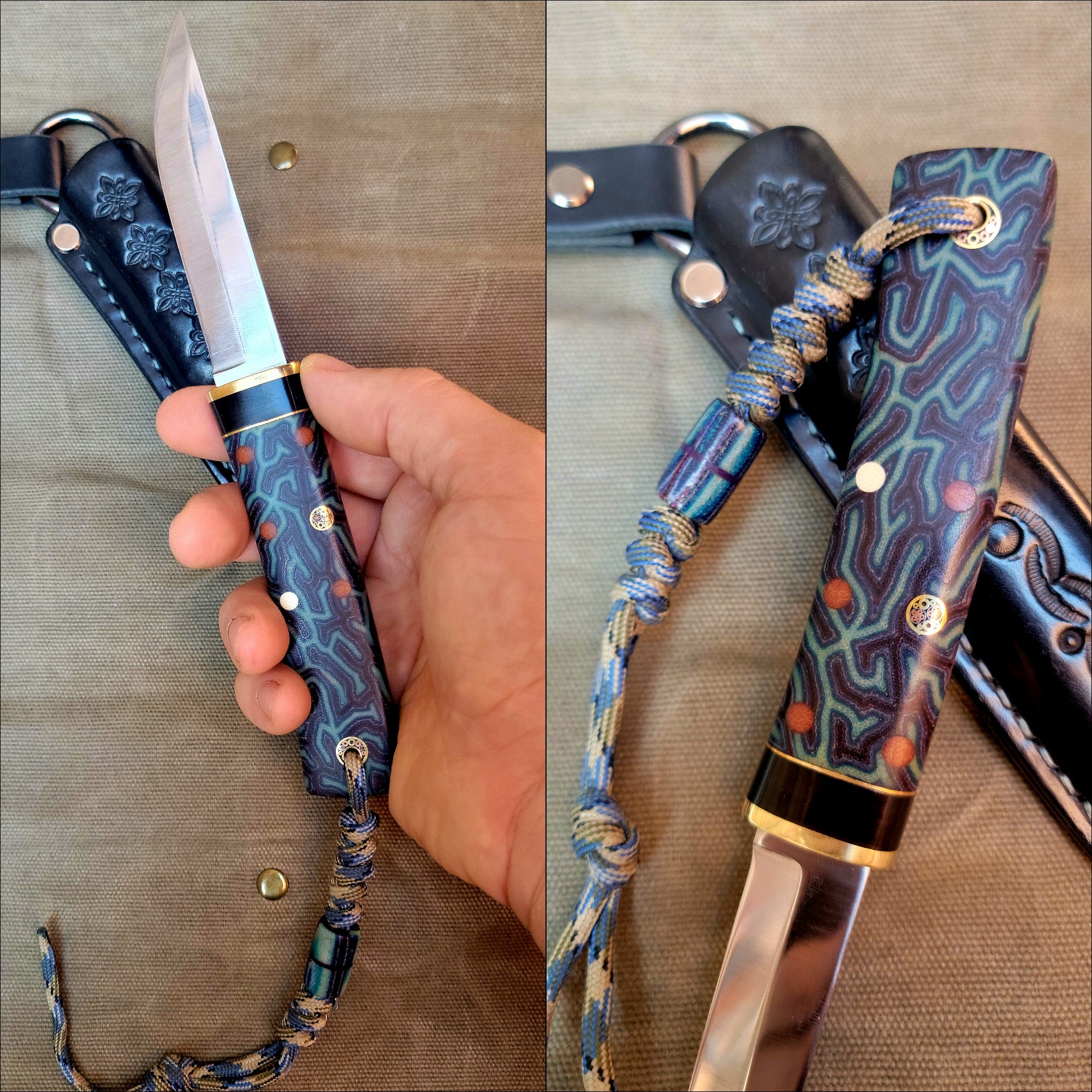 Pete's Custom Knives - Small utility puukko -Blue Micarta Lauri-95   #26