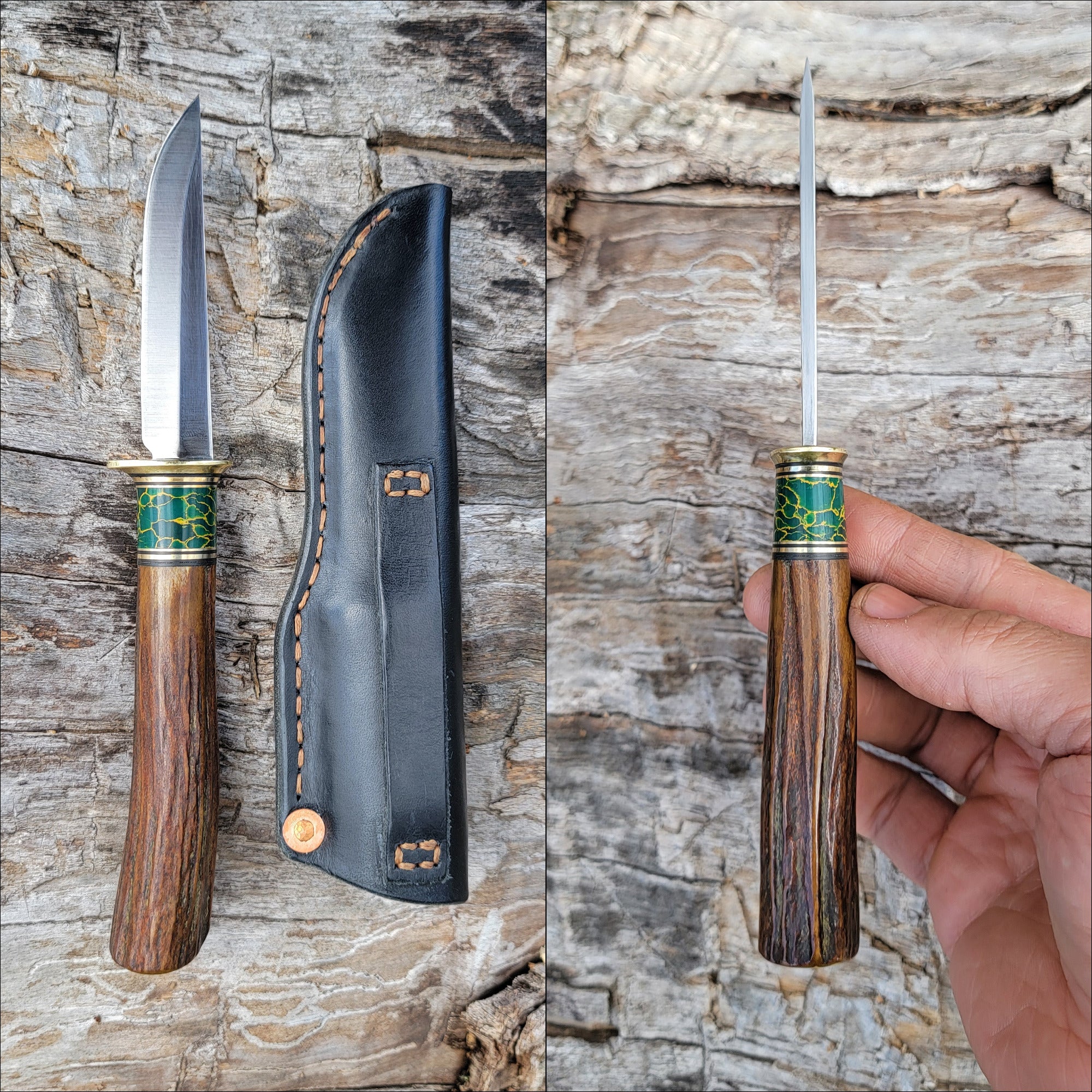 Pete's Custom Knives - Handmade small EDC/pocket knife. Premium Stag/Green Jasper #32