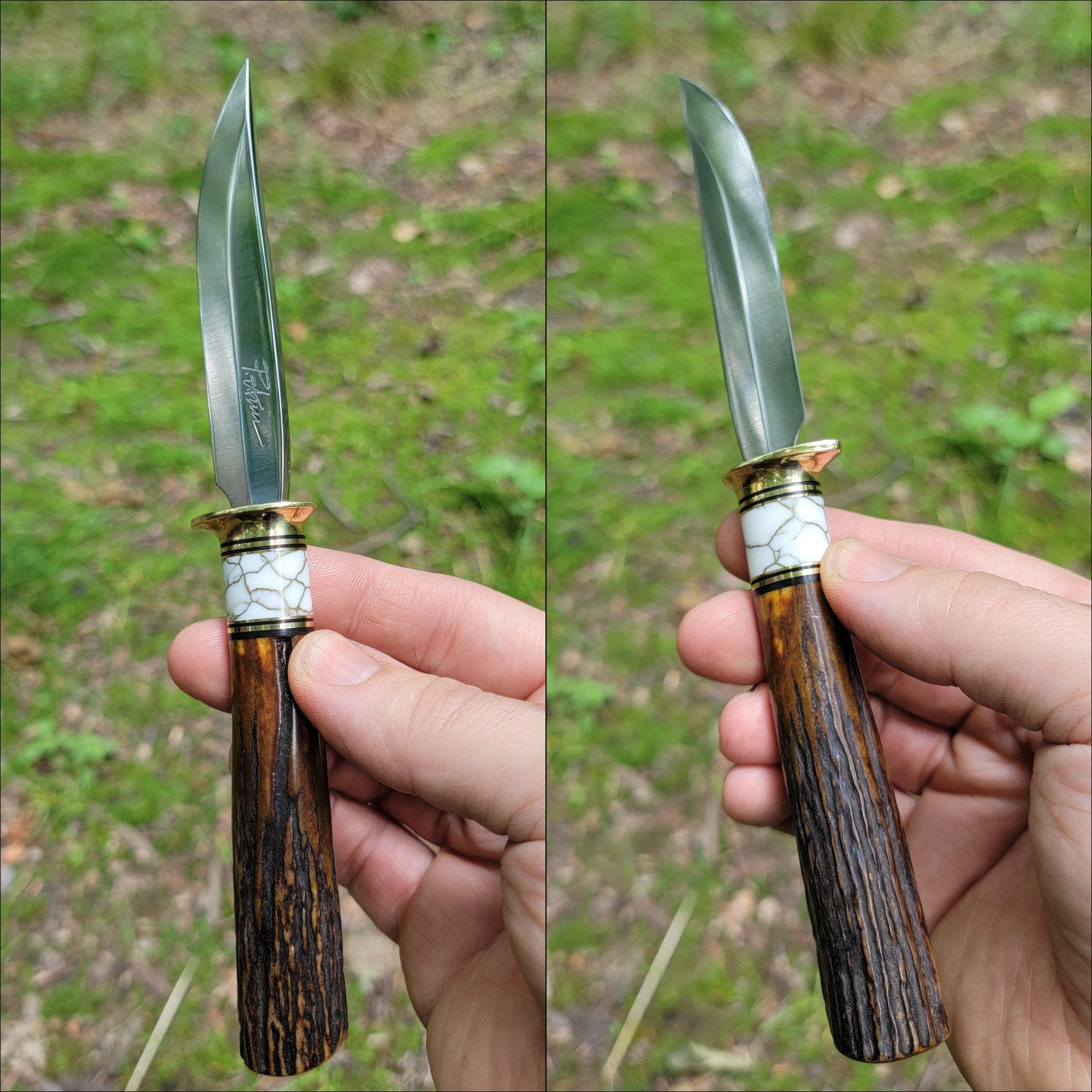 Pete's Custom Knives - All-around Knife. Lauri 95 - White Turquoise with gold web #36