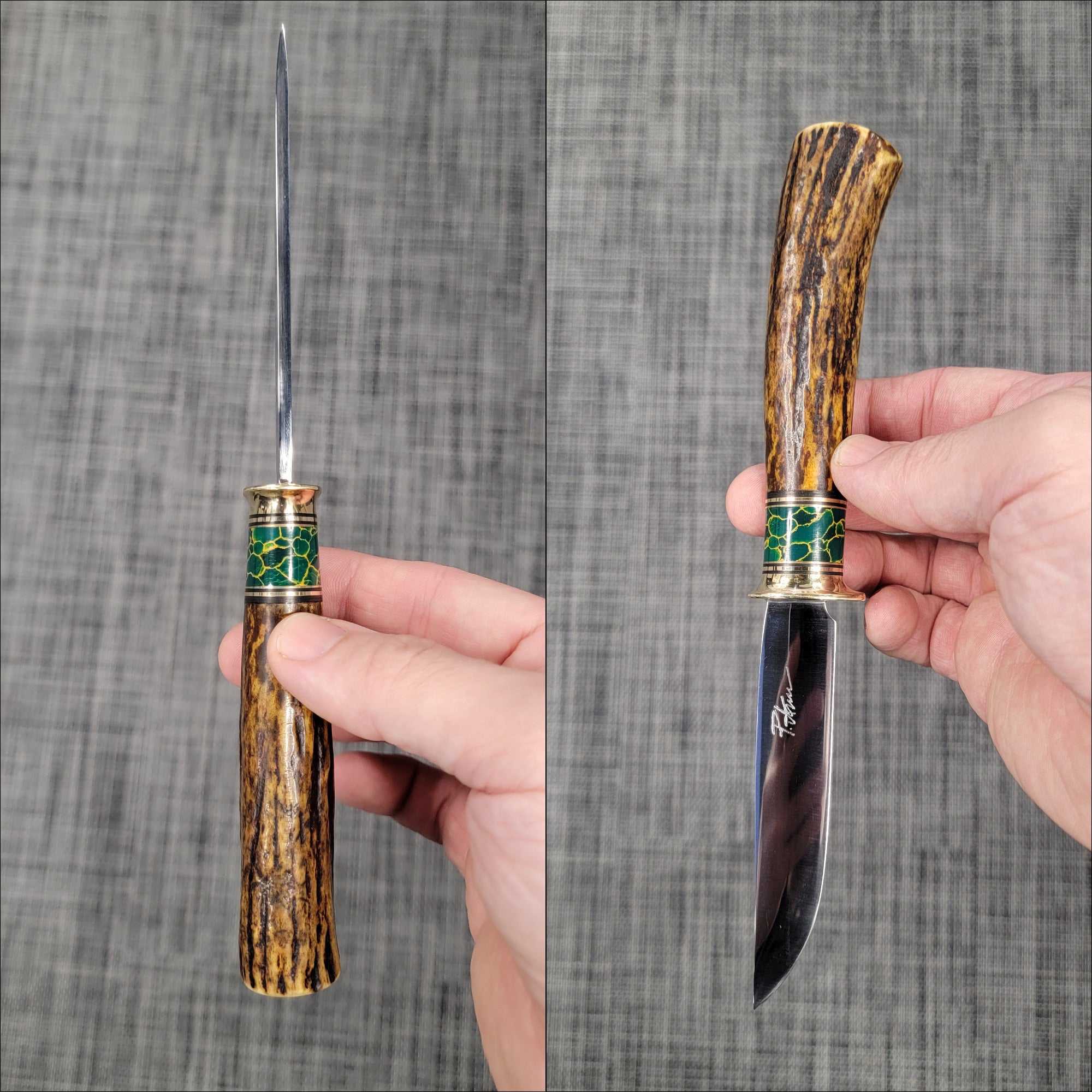 Pete's Custom Knives - Convex Grind Hunter knife. Lauri 105, Green Trustone #39