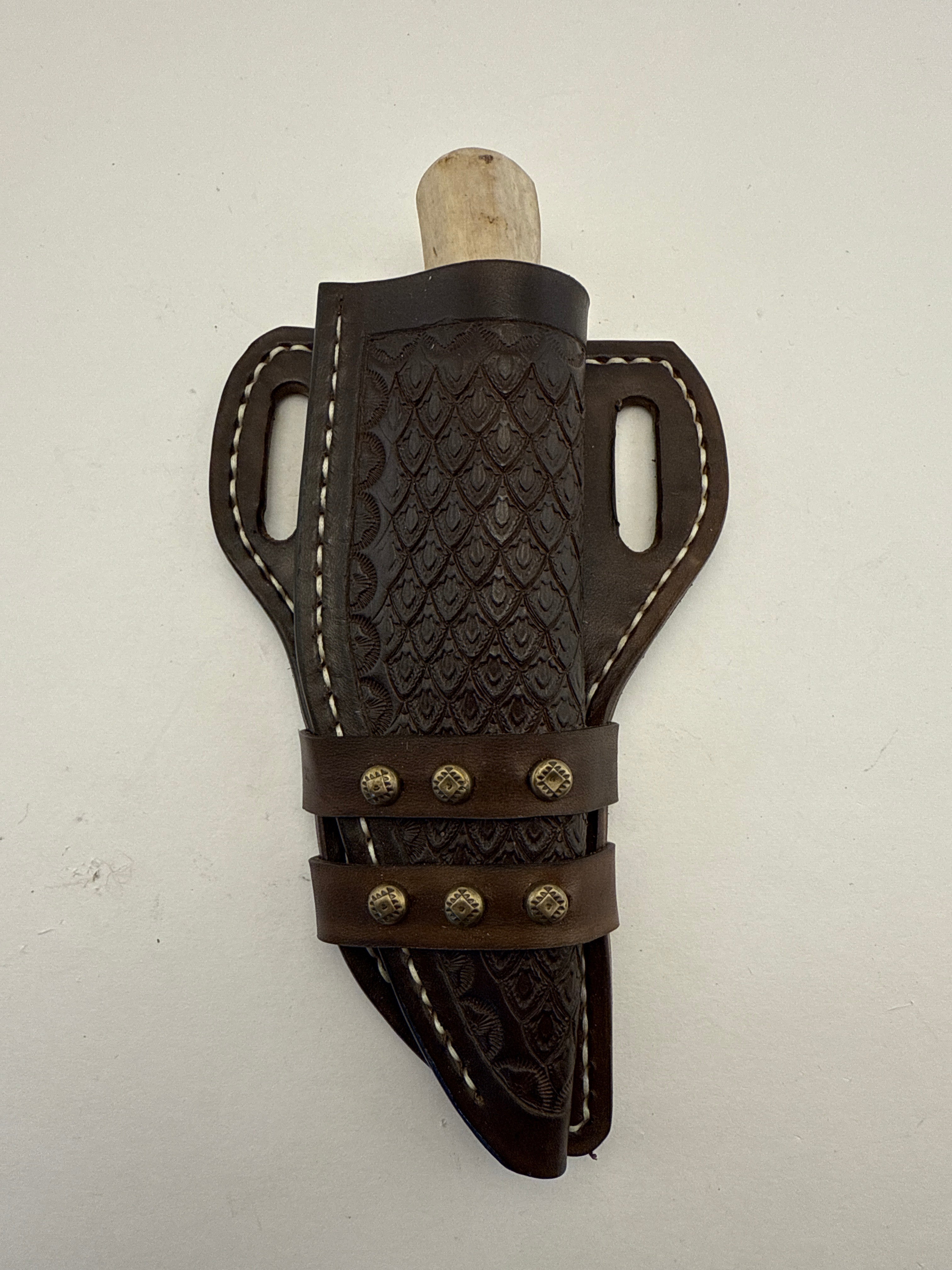 Pecks Woods Leather - Leather Spacer handle with antler piece #129