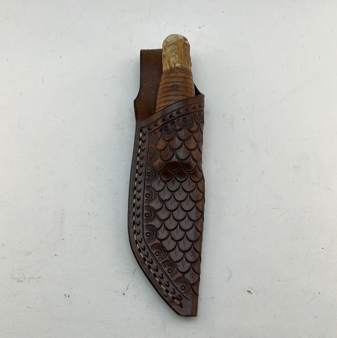 Pecks Woods Leather - Leather Spacer handle with antler pieces #39