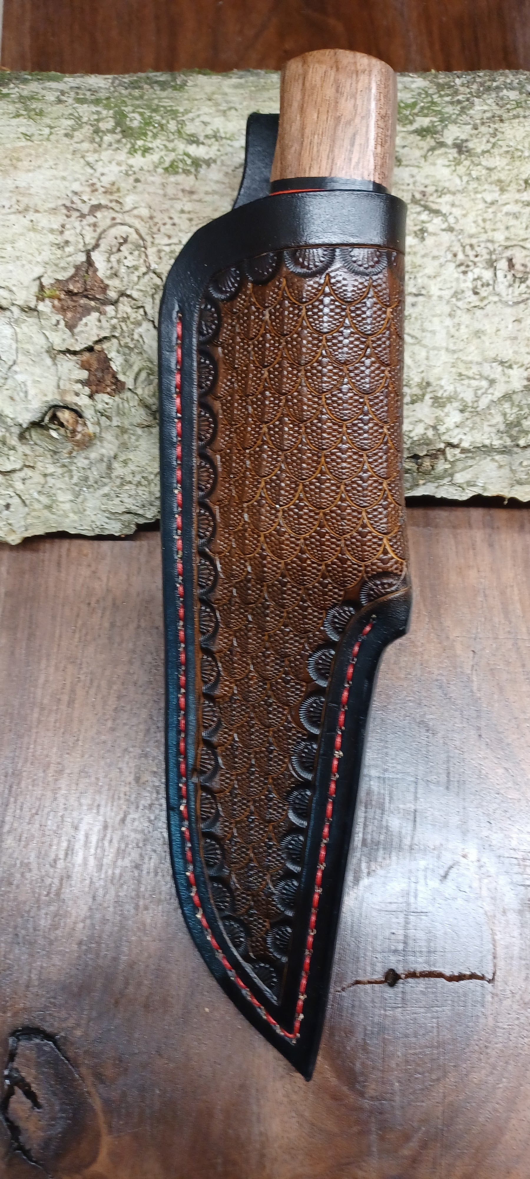 Pecks Woods Leather - Black Walnut / Leather Spacer handle with butterfly sheath #140