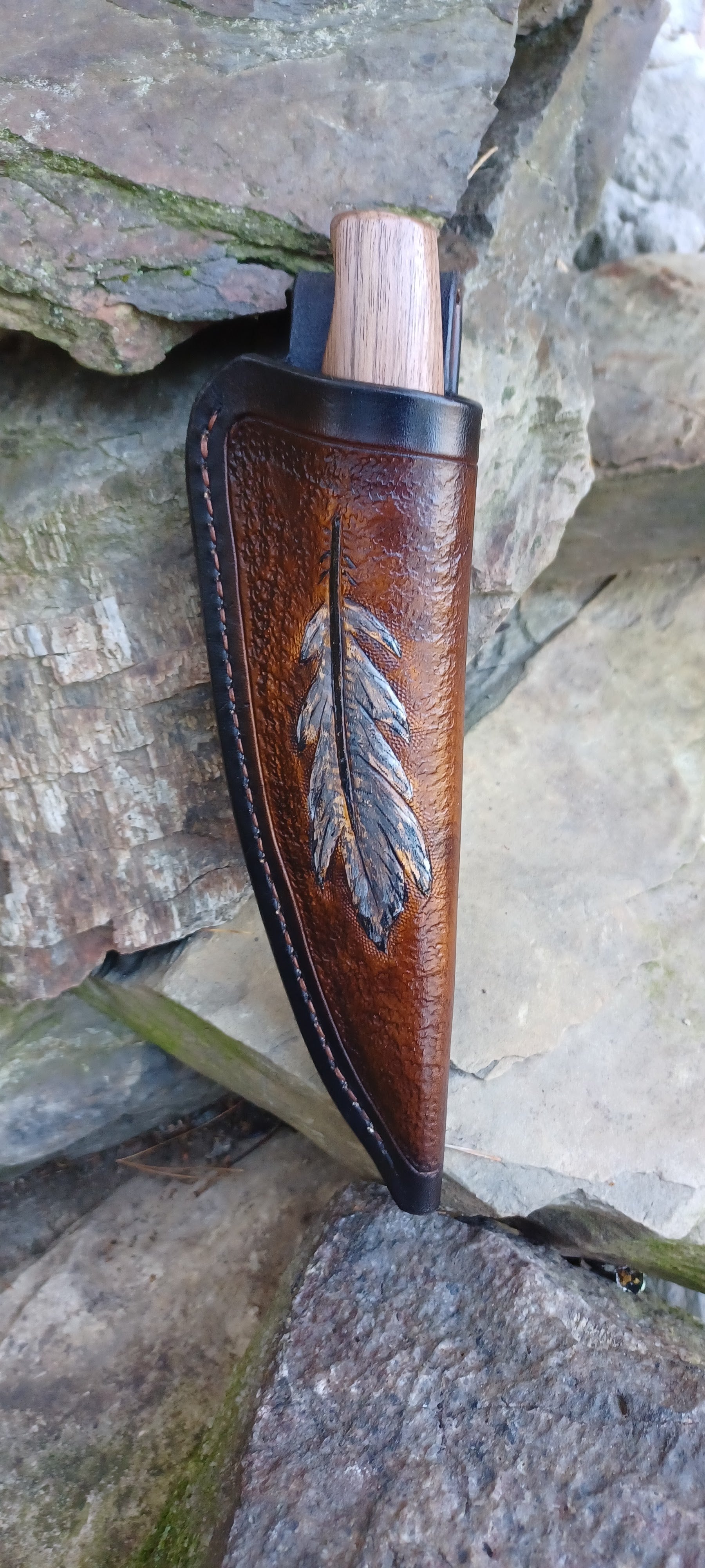 Pecks Woods Leather - Black Walnut / Leather Spacer handle #138