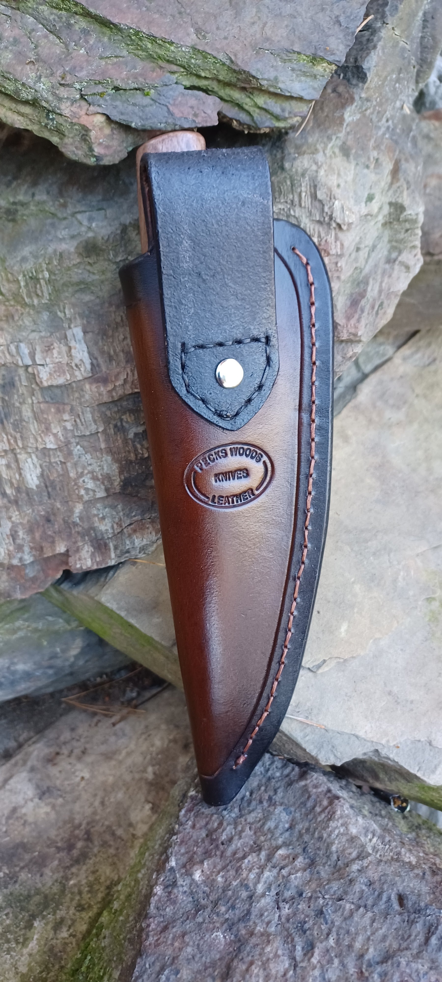 Pecks Woods Leather - Black Walnut / Leather Spacer handle #138