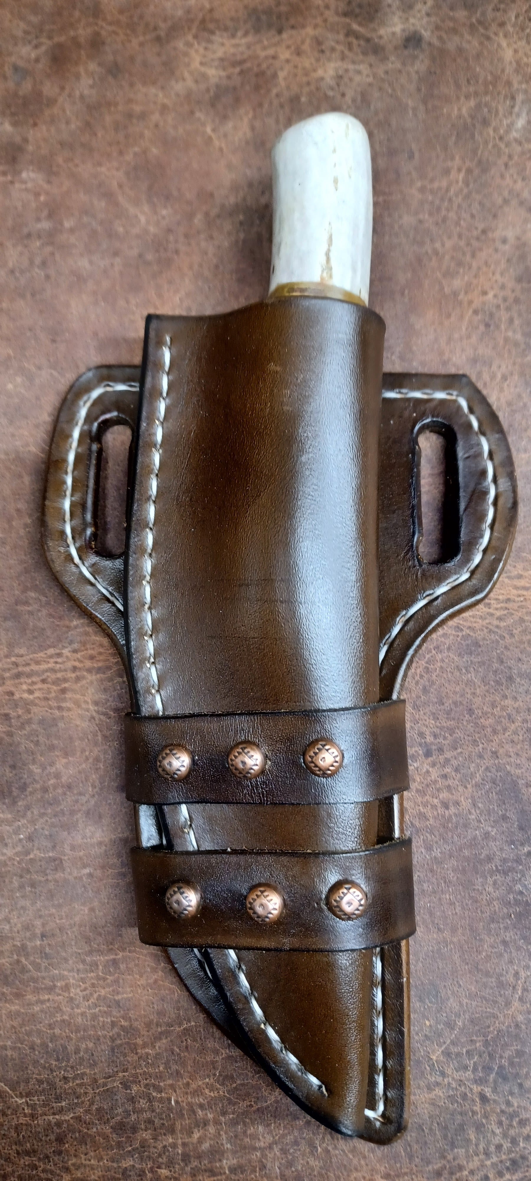 Pecks Woods Leather - Leather Spacer handle with antler pieces #150