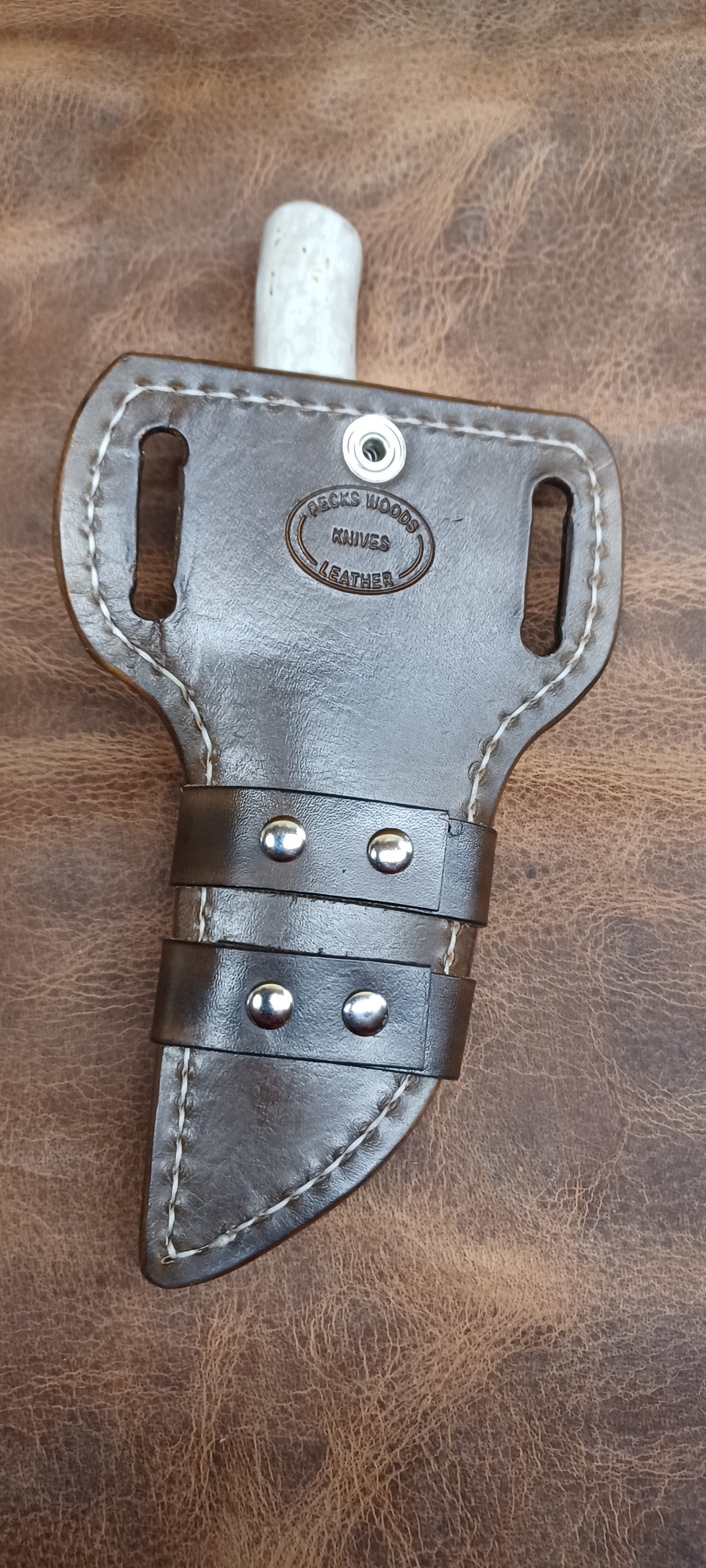 Pecks Woods Leather - Leather Spacer handle with antler pieces #150