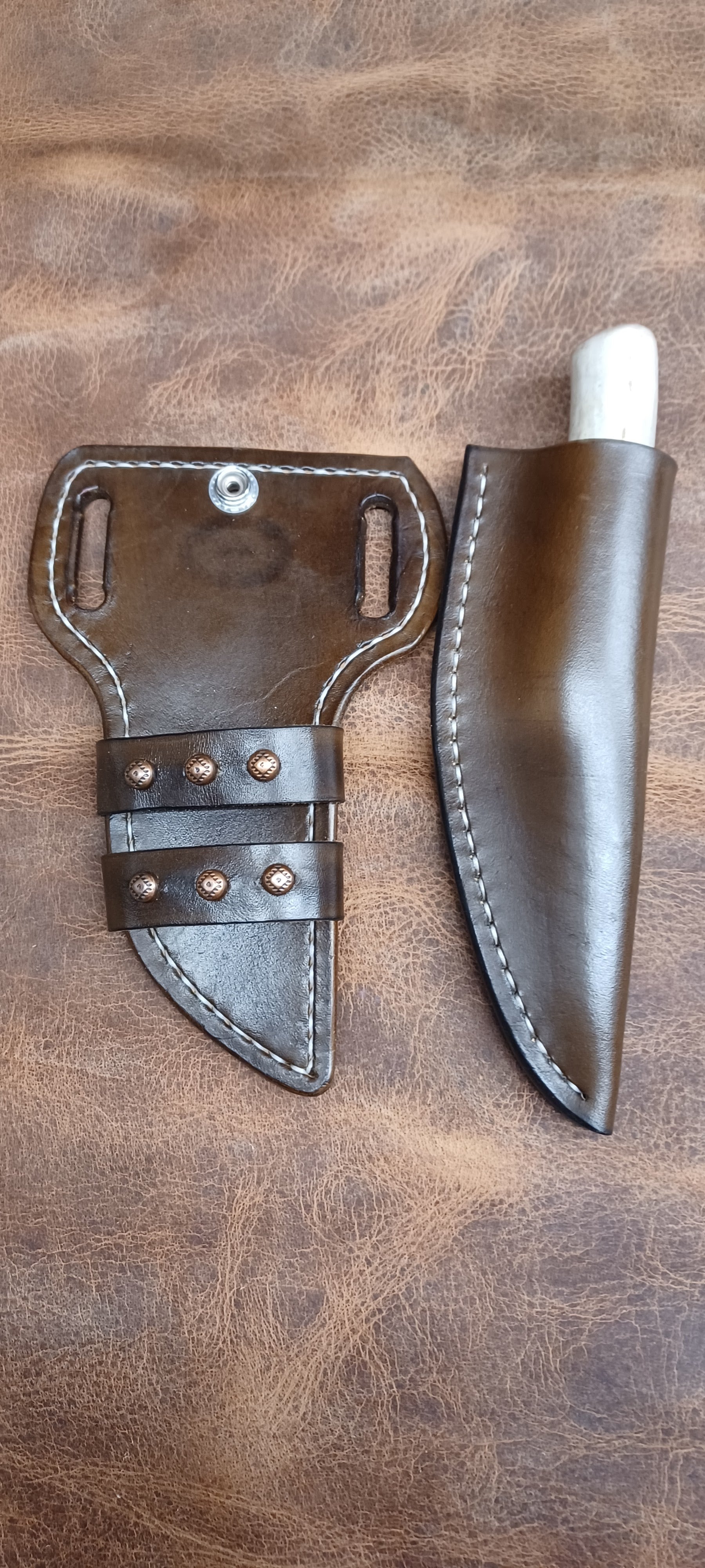 Pecks Woods Leather - Leather Spacer handle with antler pieces #150