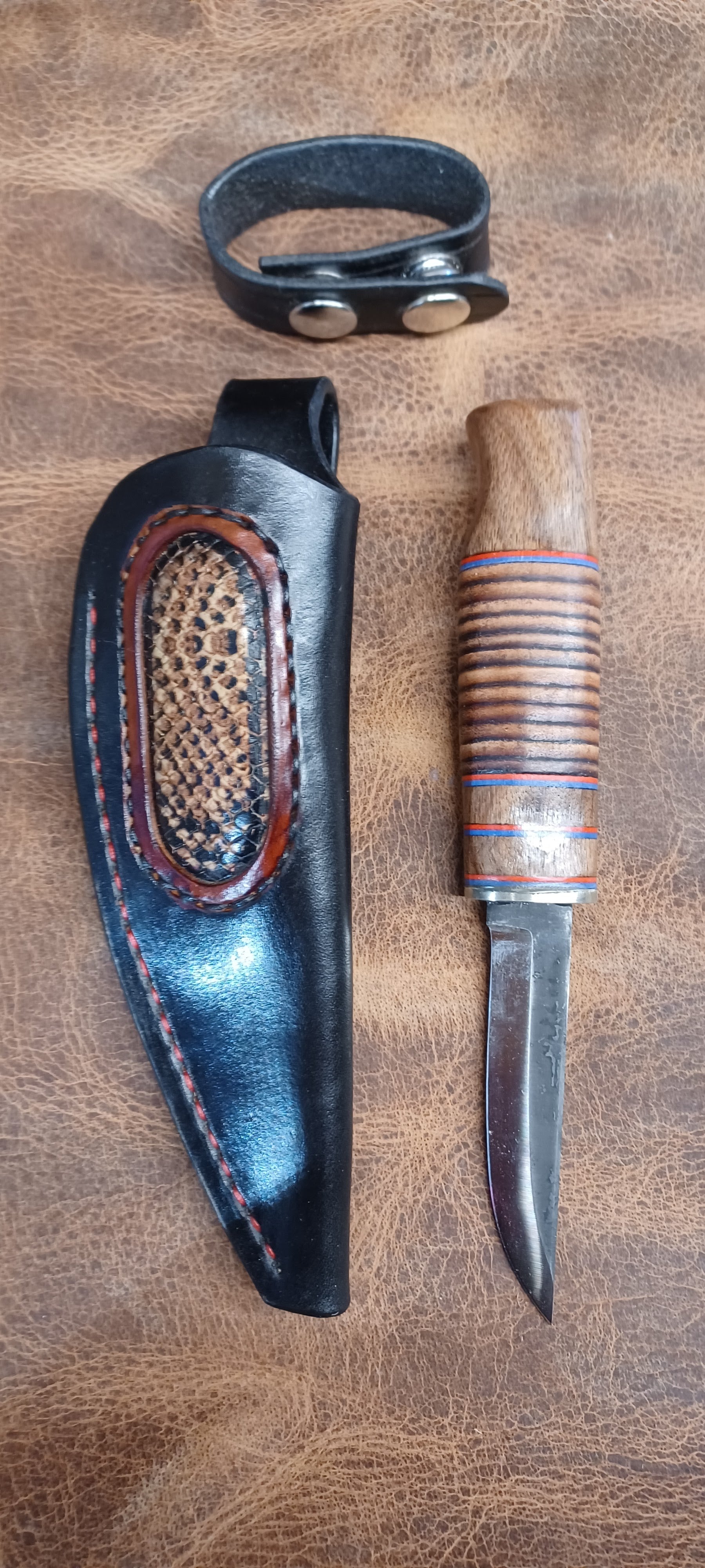 Pecks Woods Leather - Black Walnut / Leather Spacer with Reptile Print leather inlay #149