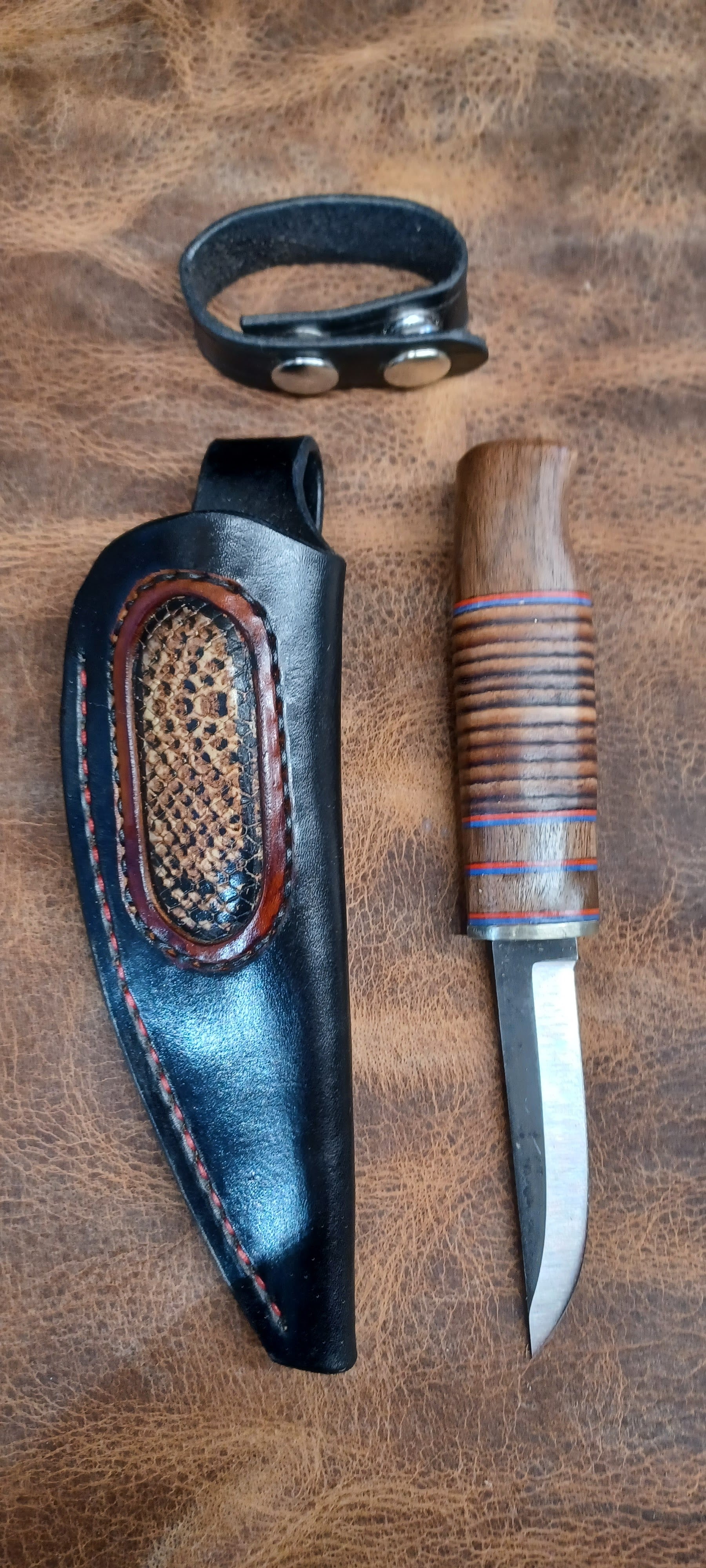 Pecks Woods Leather - Black Walnut / Leather Spacer with Reptile Print leather inlay #149