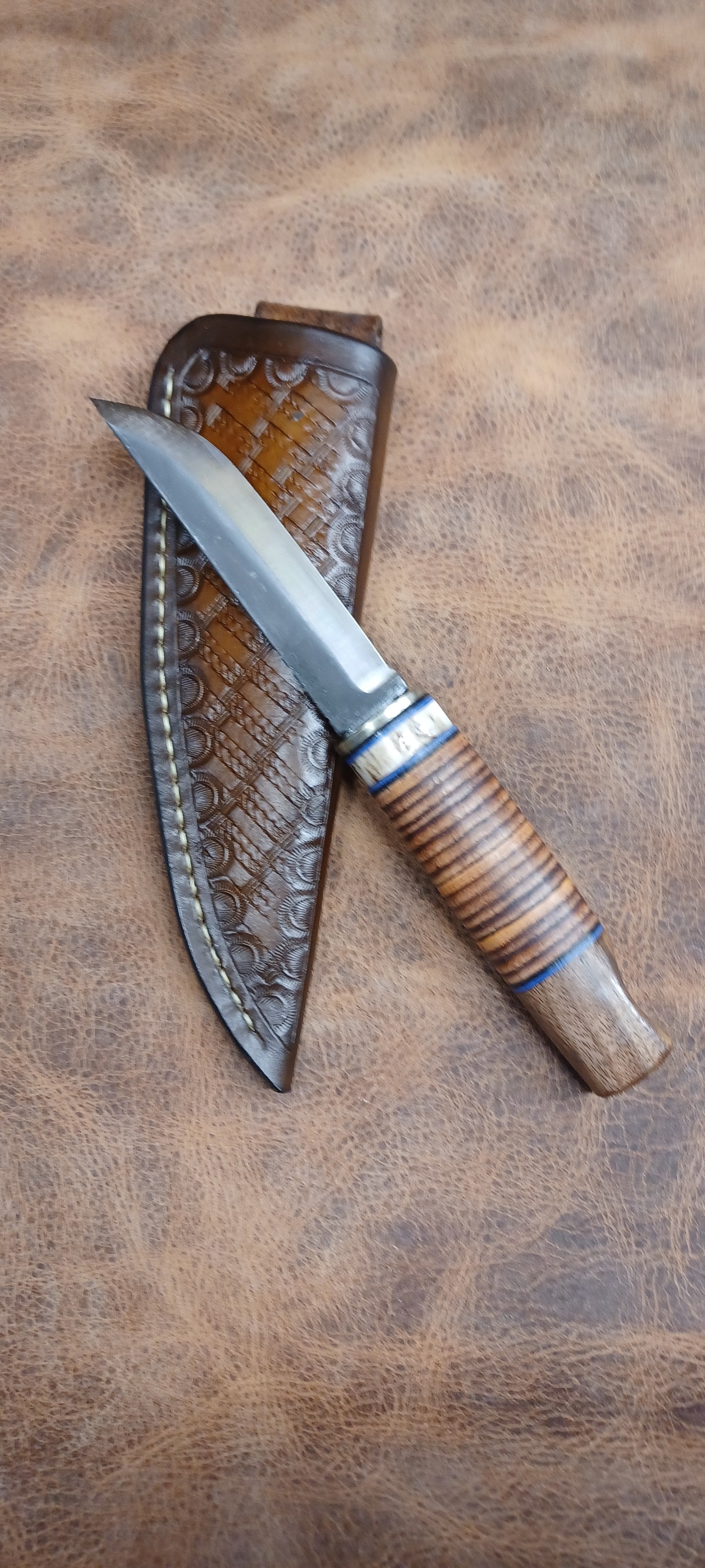 Pecks Woods Leather - Black Walnut/Stacked Leather knife #147