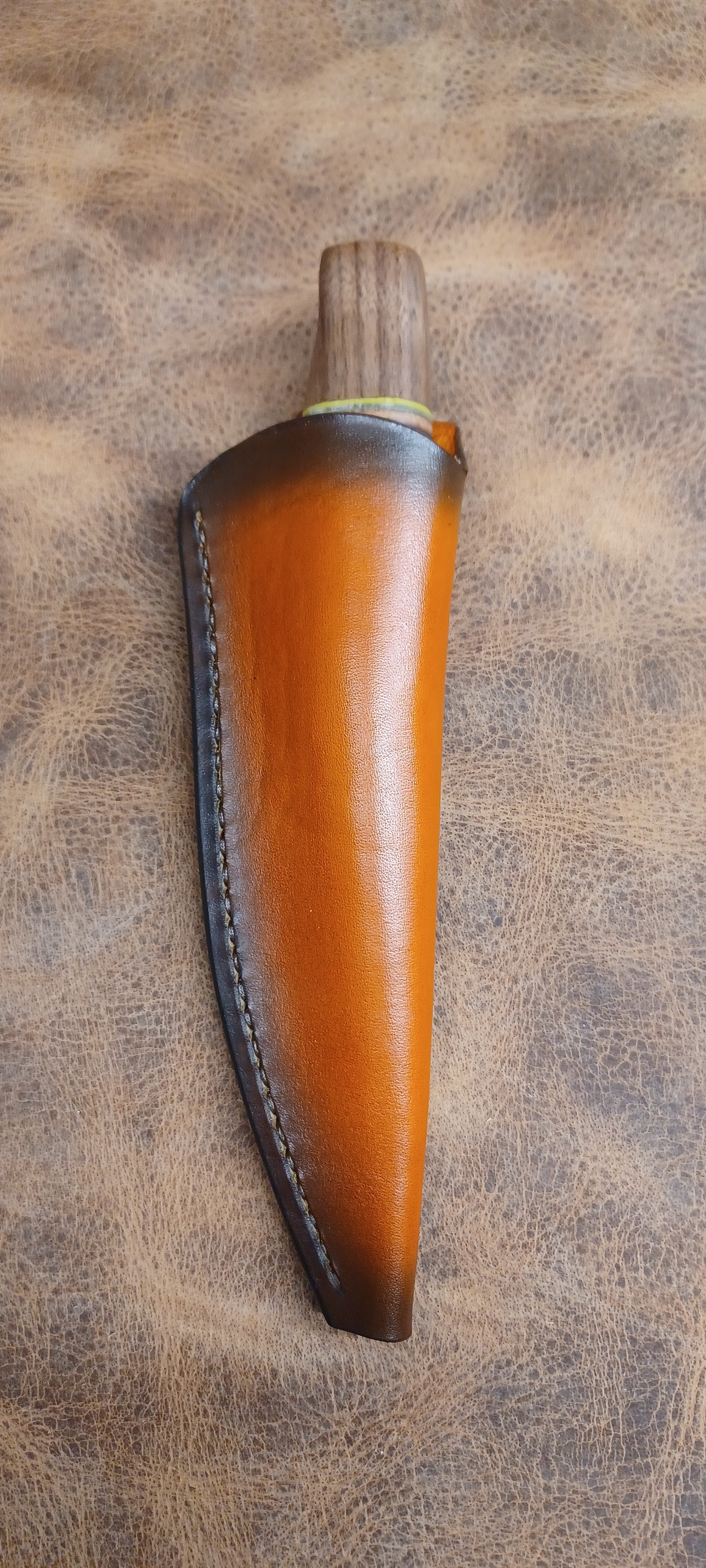 Pecks Woods Leather - Black Walnut / Leather Spacer / Antler handle #151