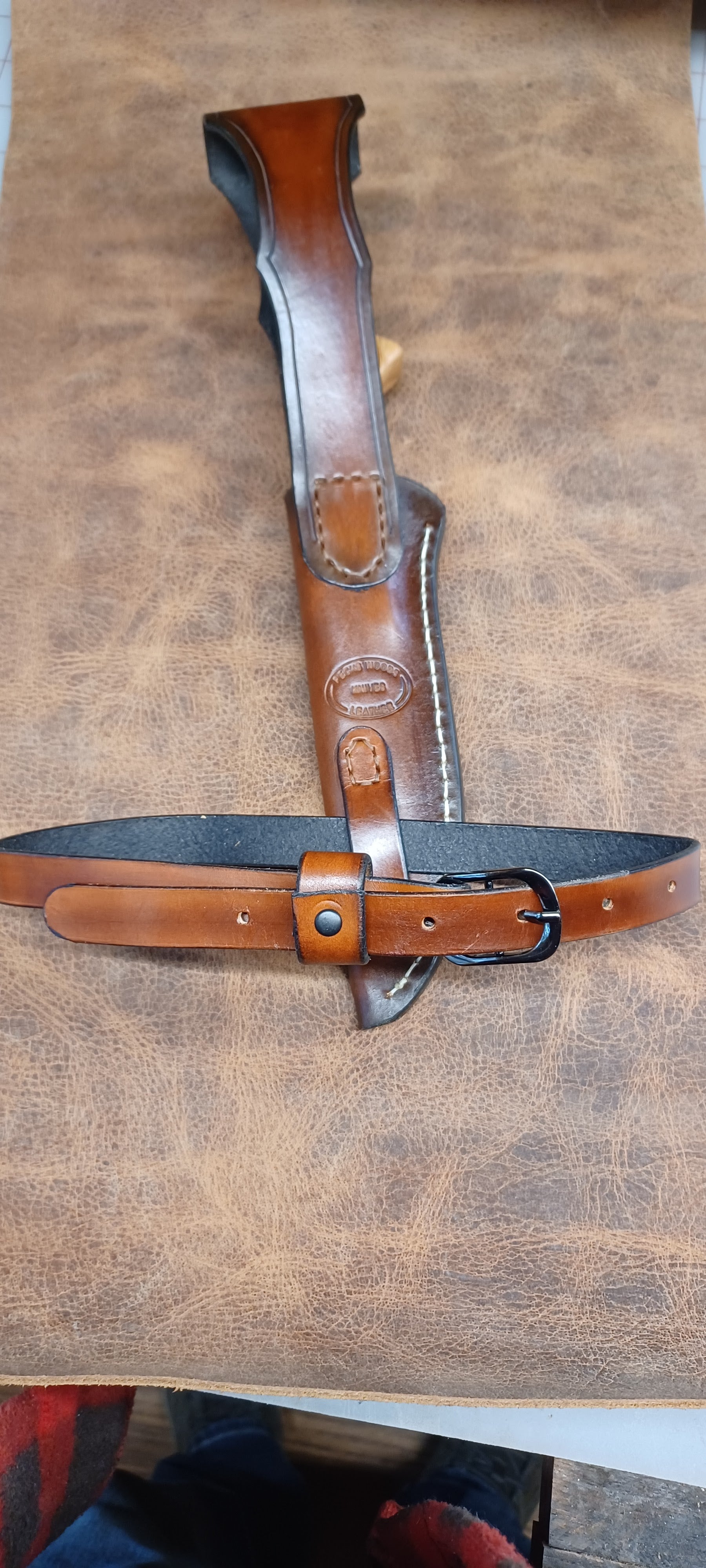 Pecks Woods Leather - Oak Handle / Low Hanging Sheath with Leg Strap #165