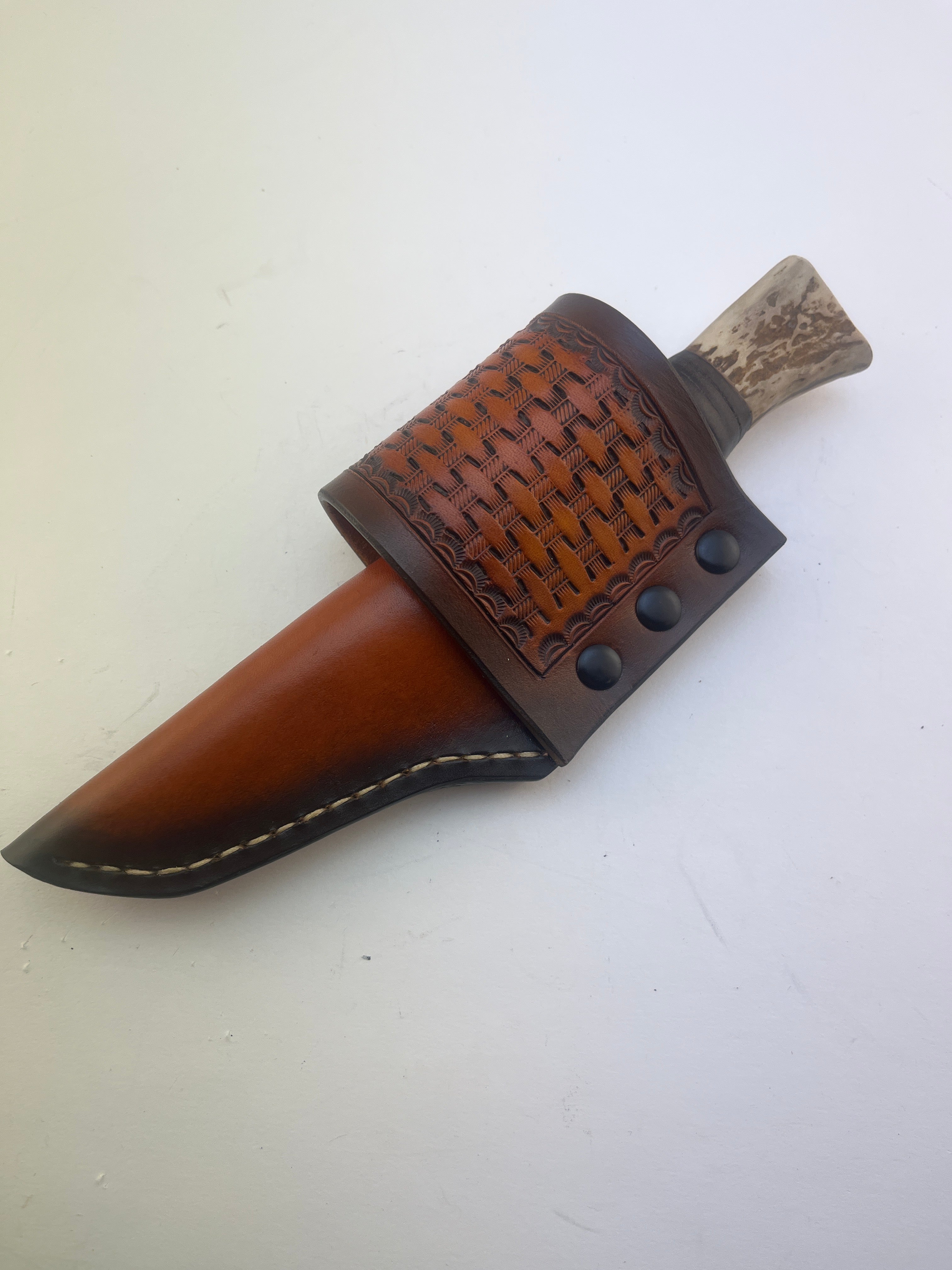 Pecks Woods Leather - Whitetail Antler / Leather Spacer Handle with Scout Carry Sheath #110