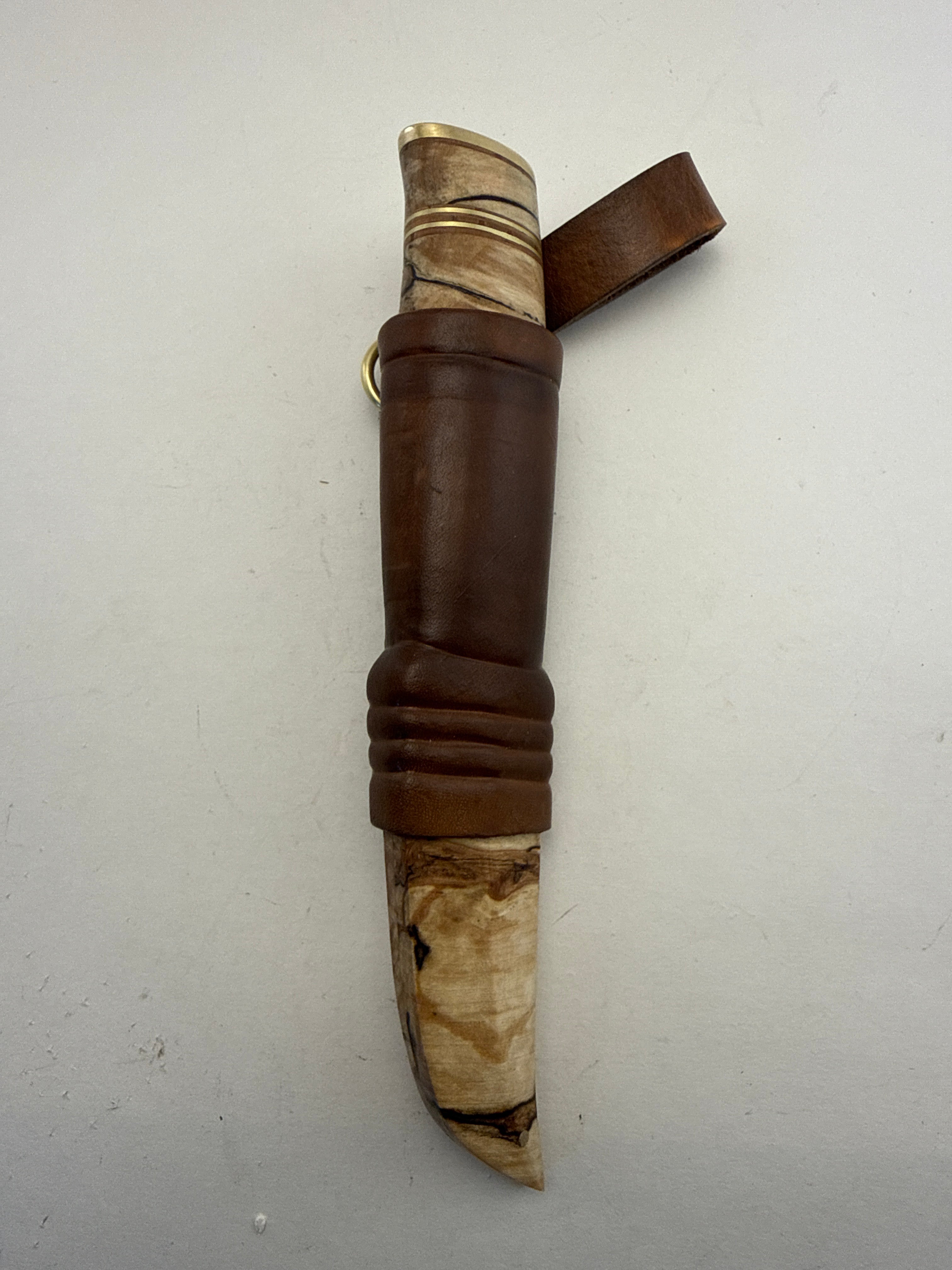 R.Nurmi PUUKKO - #26 Stabilized Spalted Birch, Birch Bark/Brass Spacers