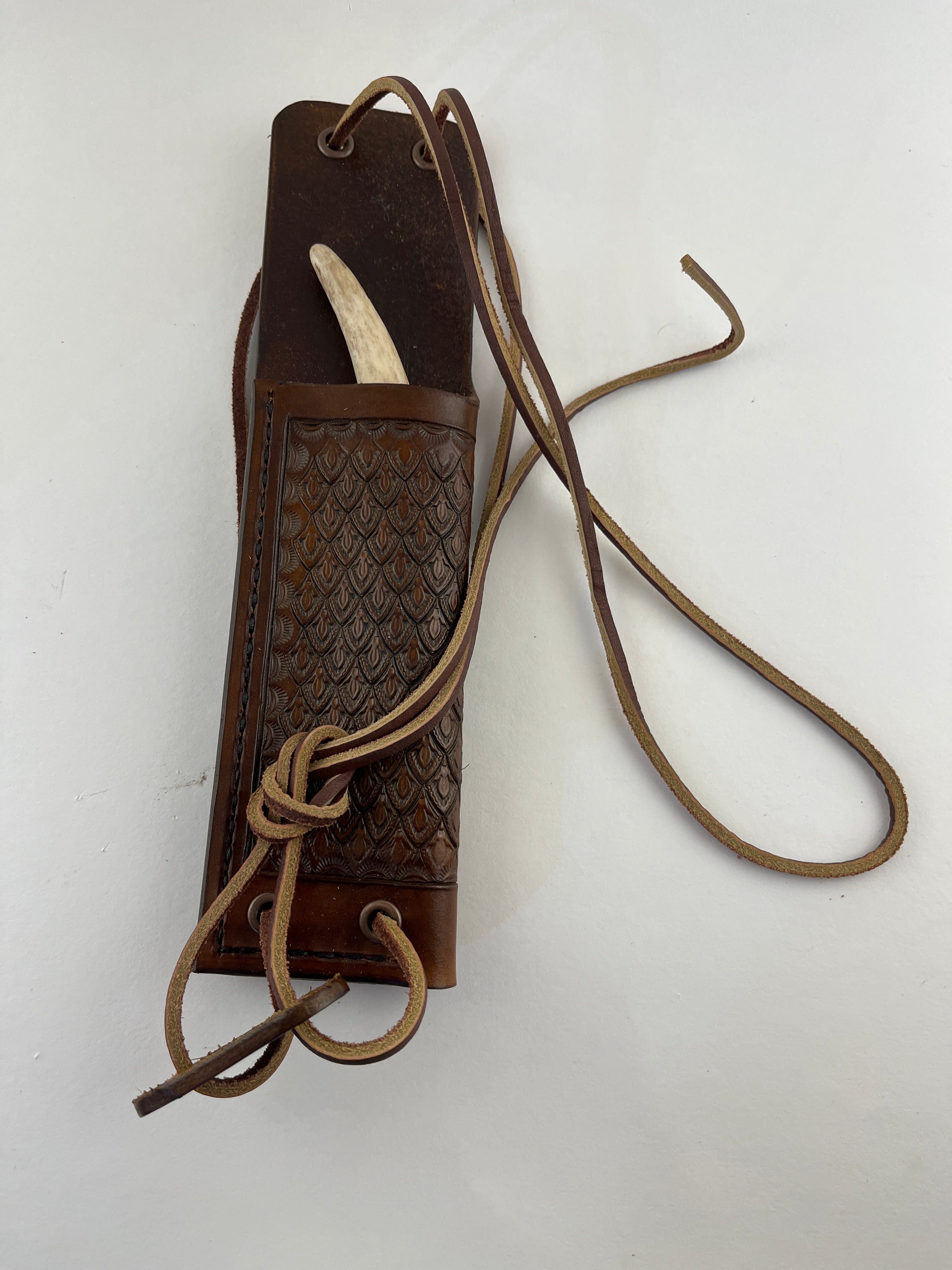 Pecks Woods Leather - Antler and Leather spacer Neck Knife #121
