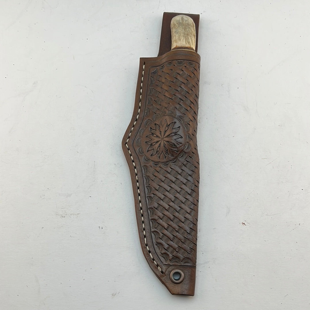 Pecks Woods Leather - Leather Spacer handle with antler pieces and Brass Spacers #40