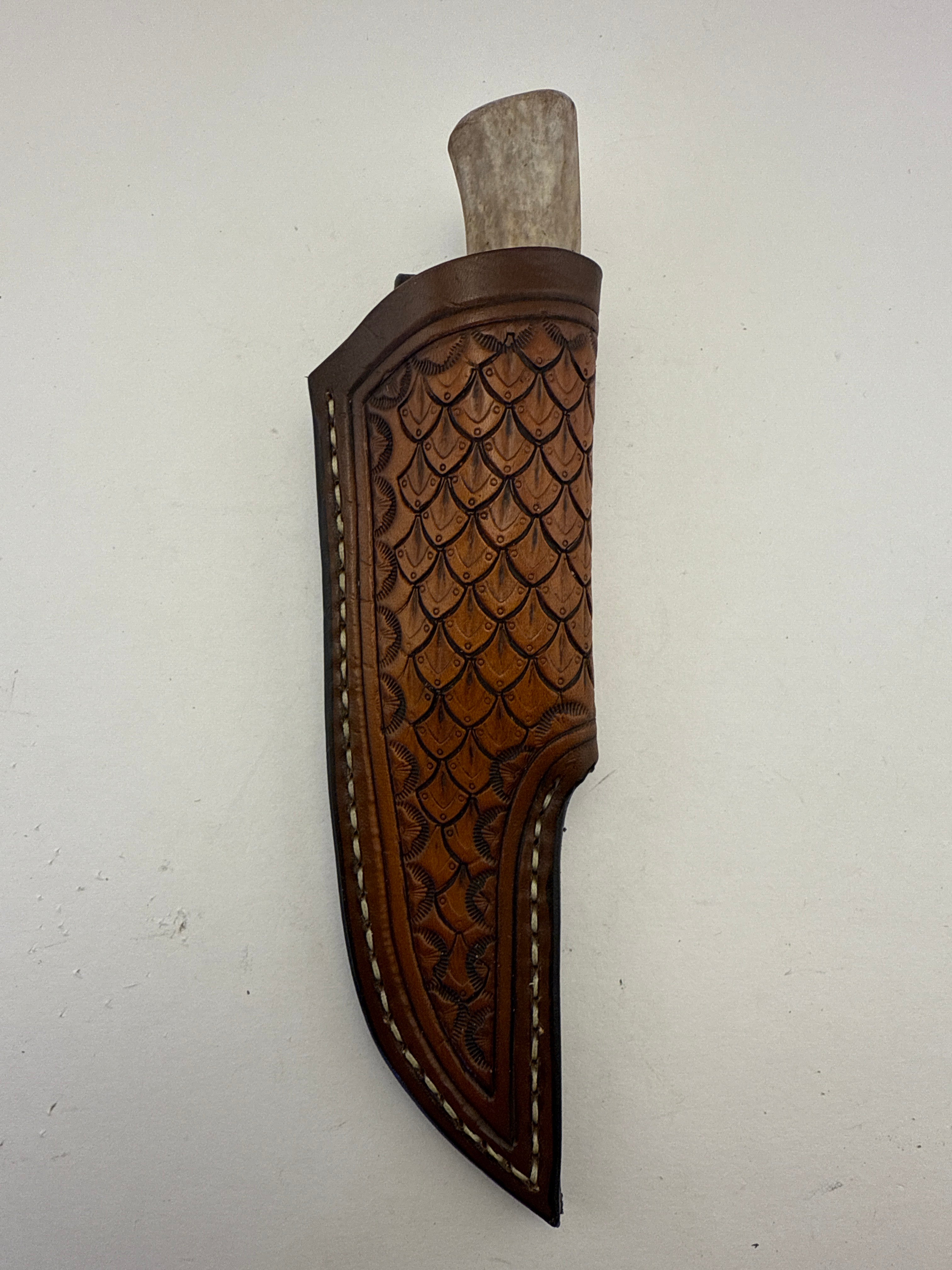 Pecks Woods Leather - Leather Spacer handle with antler pieces #137