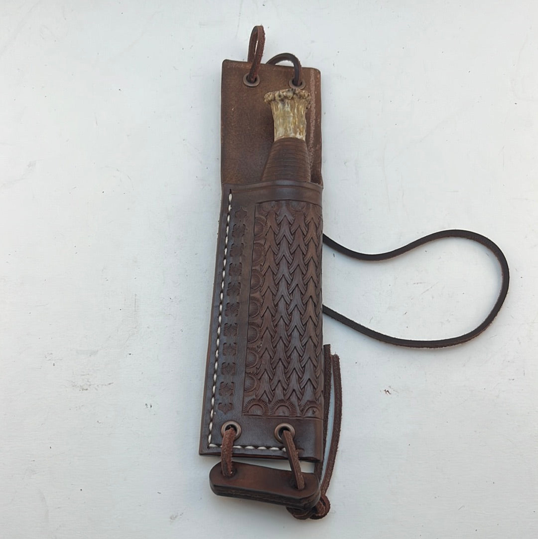 Pecks Woods Leather - Antler and Leather spacer Neck Knife #31