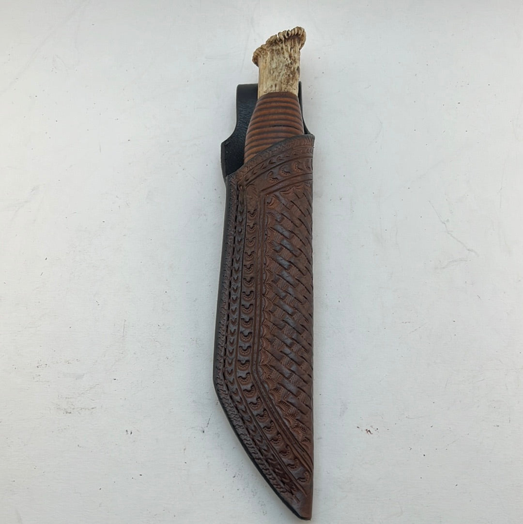Pecks Woods Leather - Leather Spacer handle with antler pieces #54