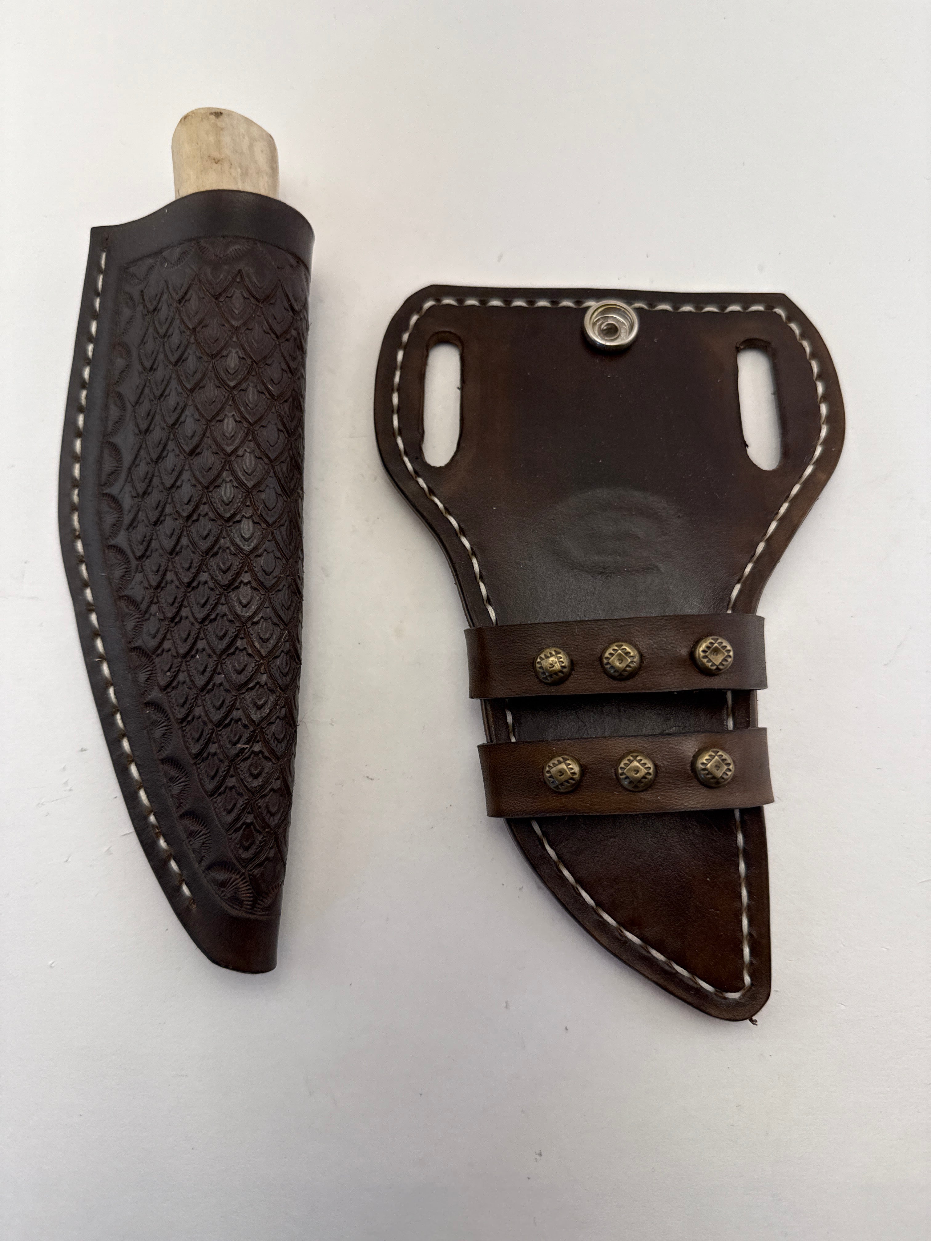 Pecks Woods Leather - Leather Spacer handle with antler piece #129