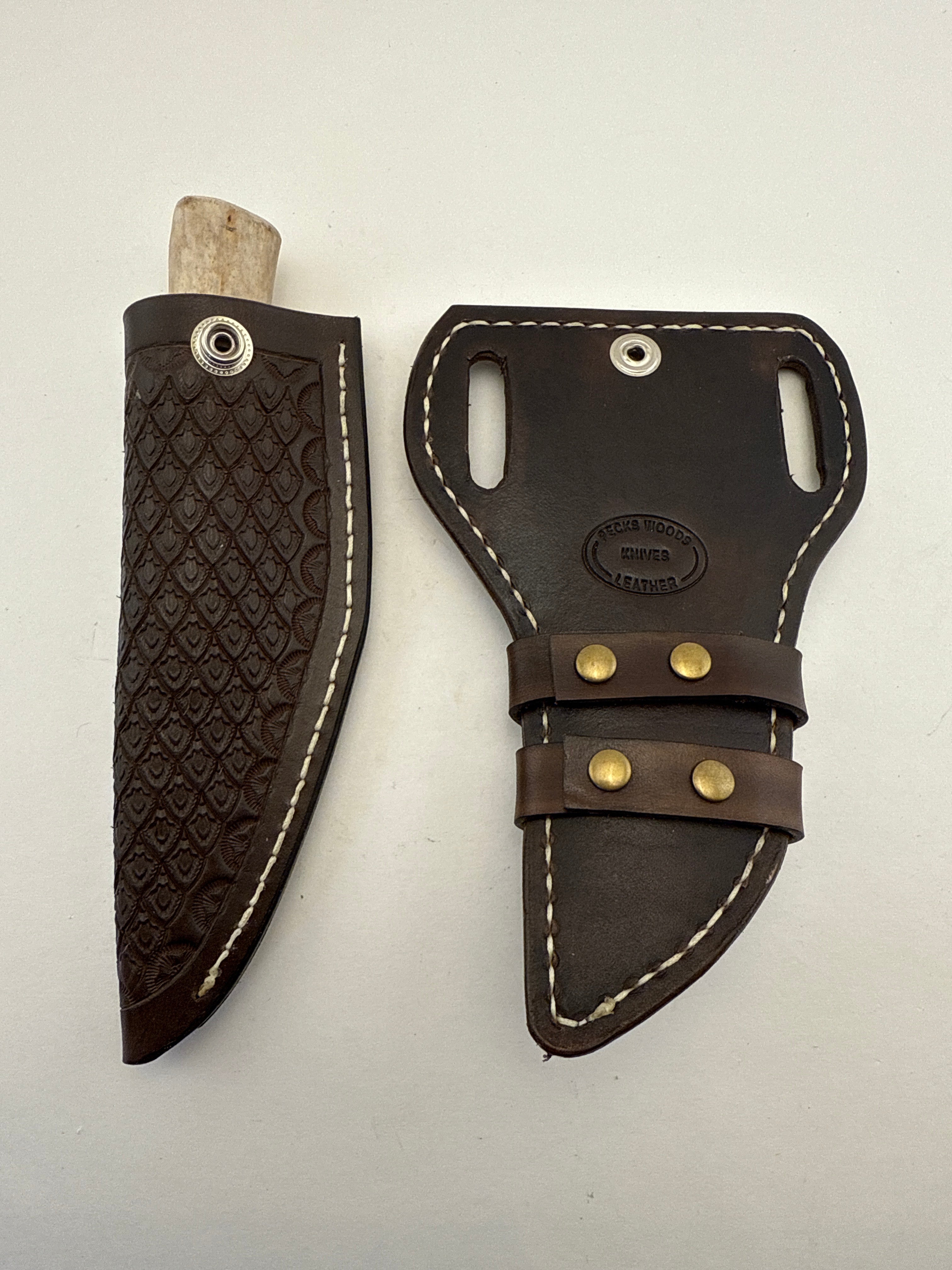 Pecks Woods Leather - Leather Spacer handle with antler piece #129