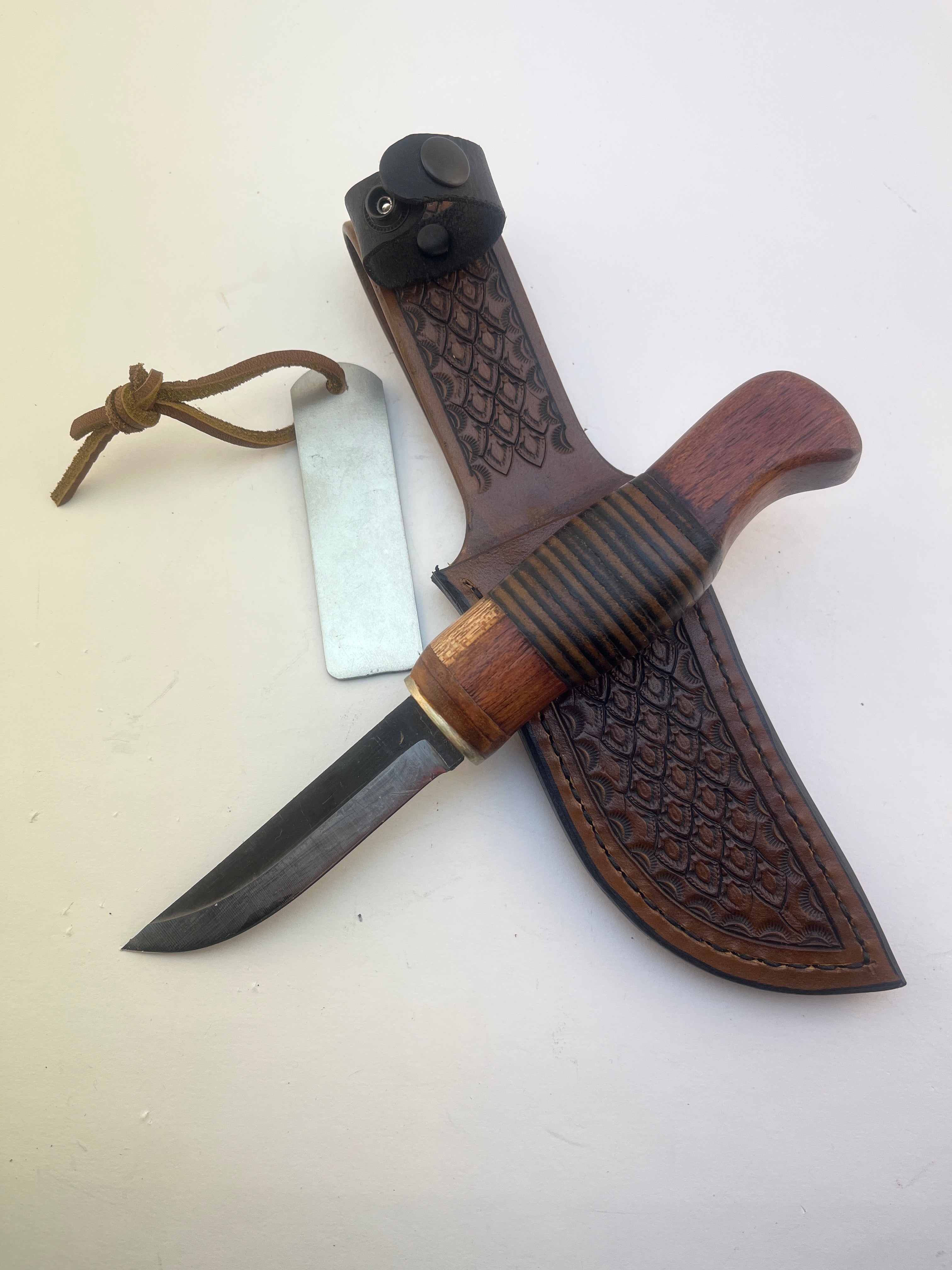 Pecks Woods Leather - Oak & Leather Spacer handle / Hidden Diamond Plate! #113