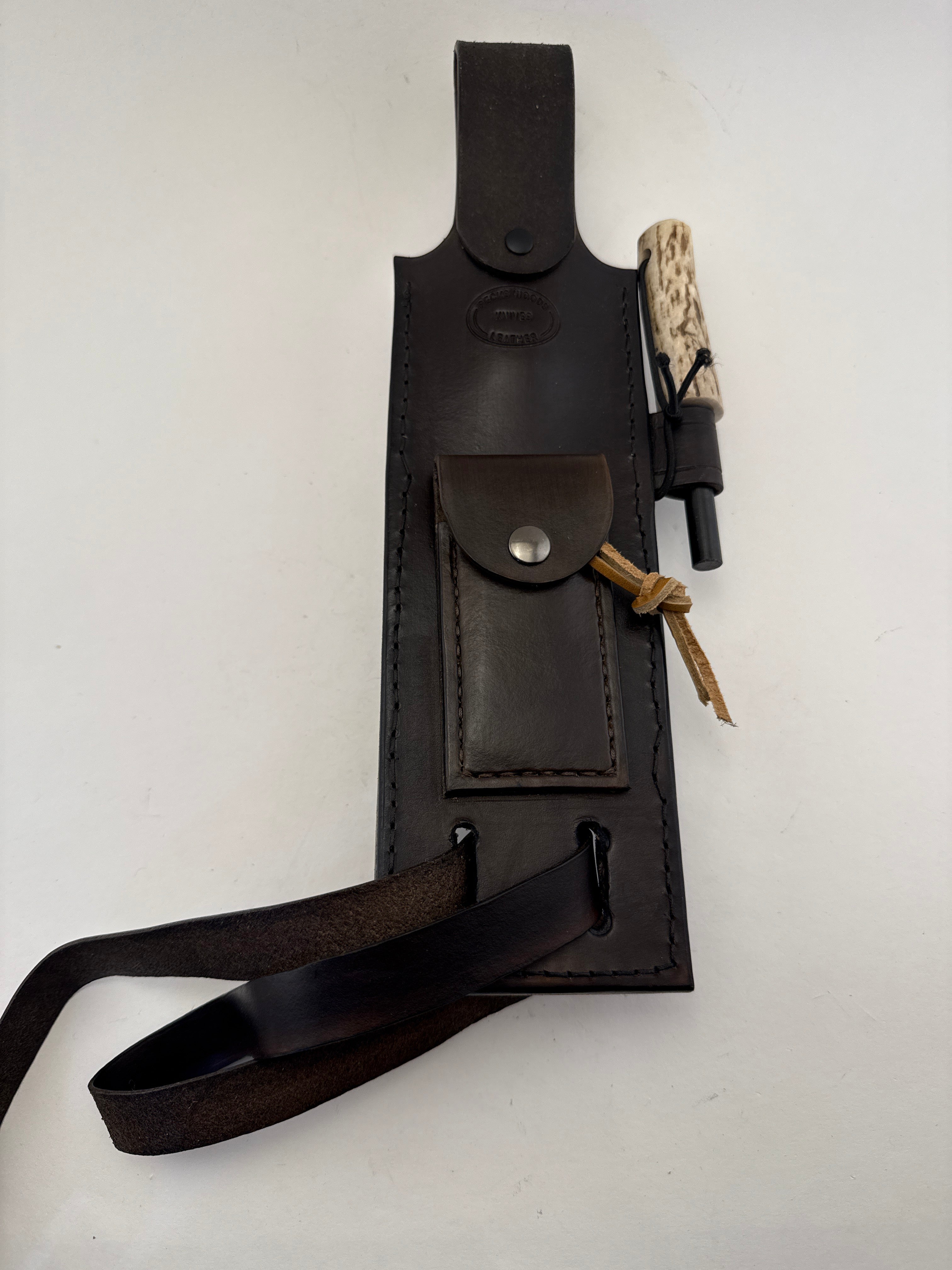 Pecks Woods Leather - Knife, Ferro Rod, Diamond Sharpener, with extra container! #130