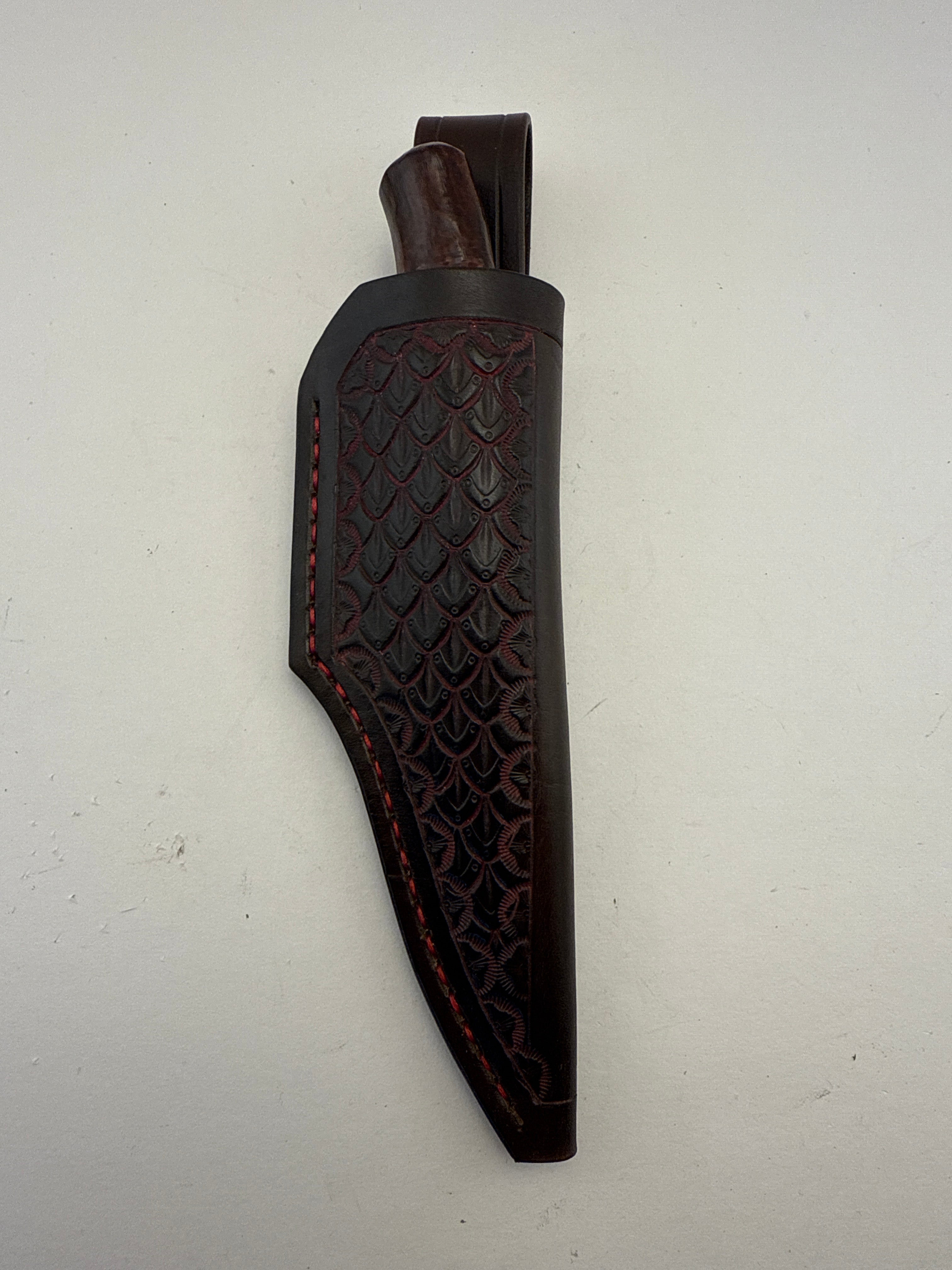 Pecks Woods Leather - Leather Spacer handle with dyed antler piece #134