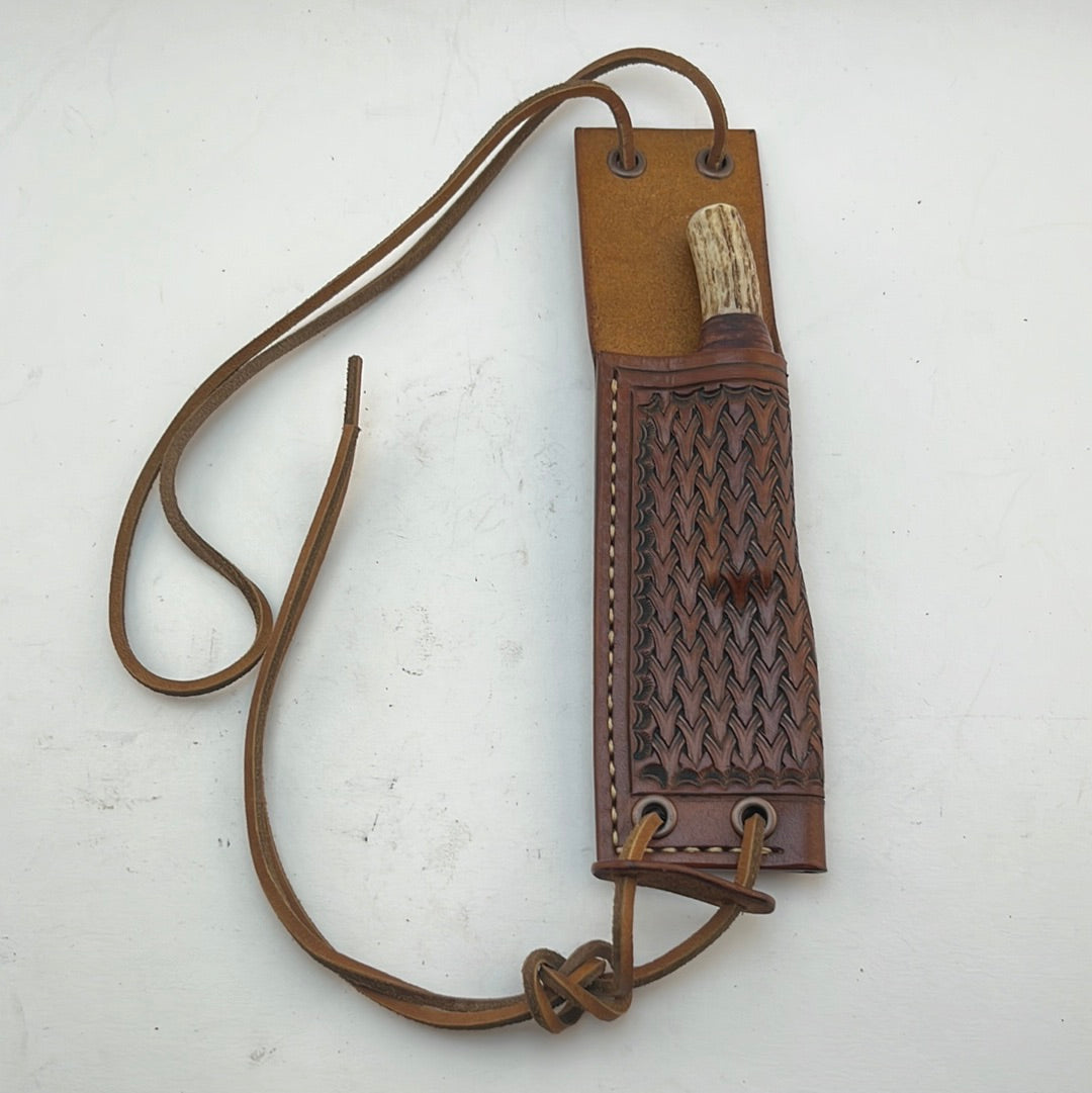 Pecks Woods Leather - Antler and Leather spacer Neck Knife #29