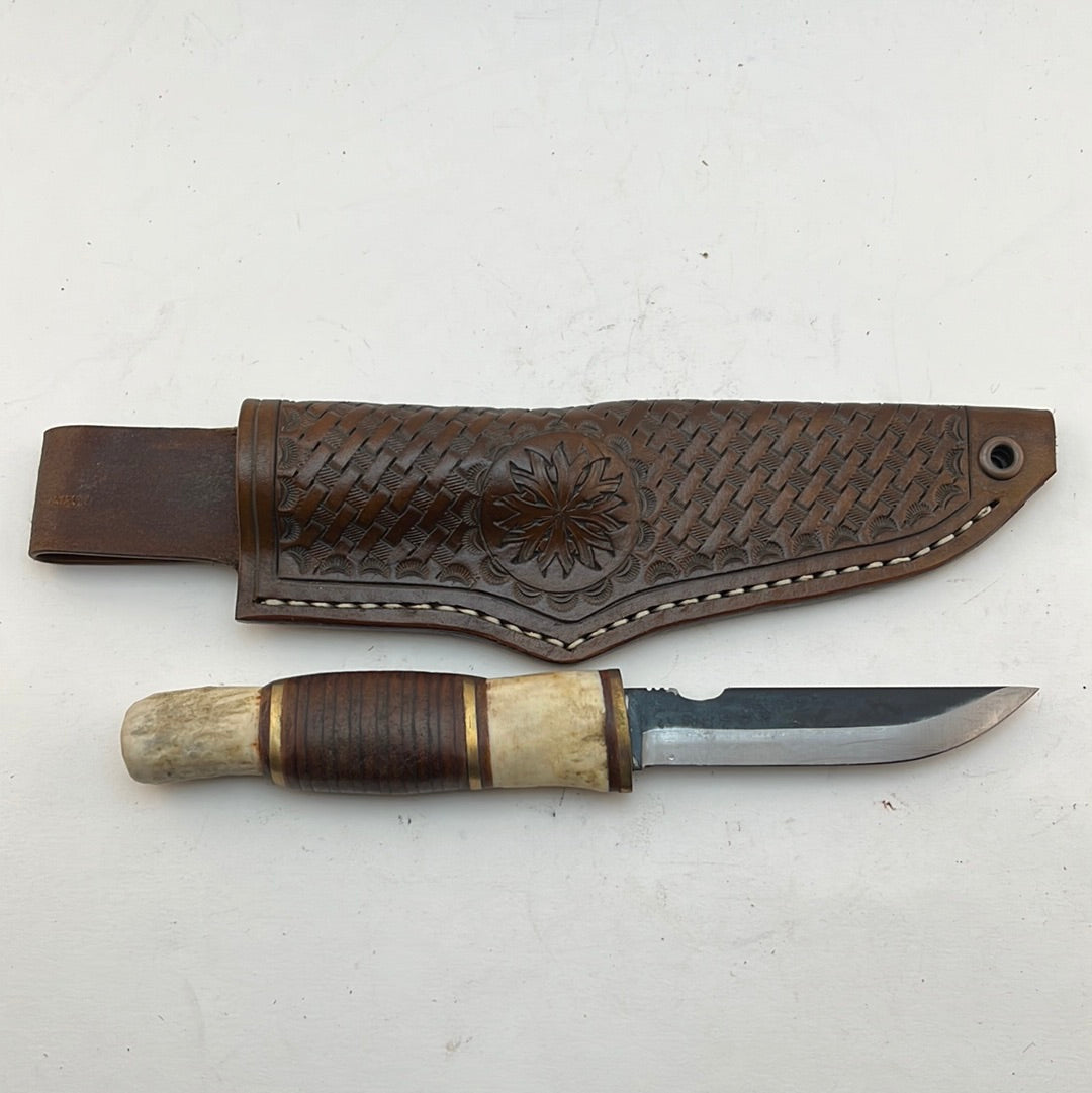 Pecks Woods Leather - Leather Spacer handle with antler pieces and Brass Spacers #40