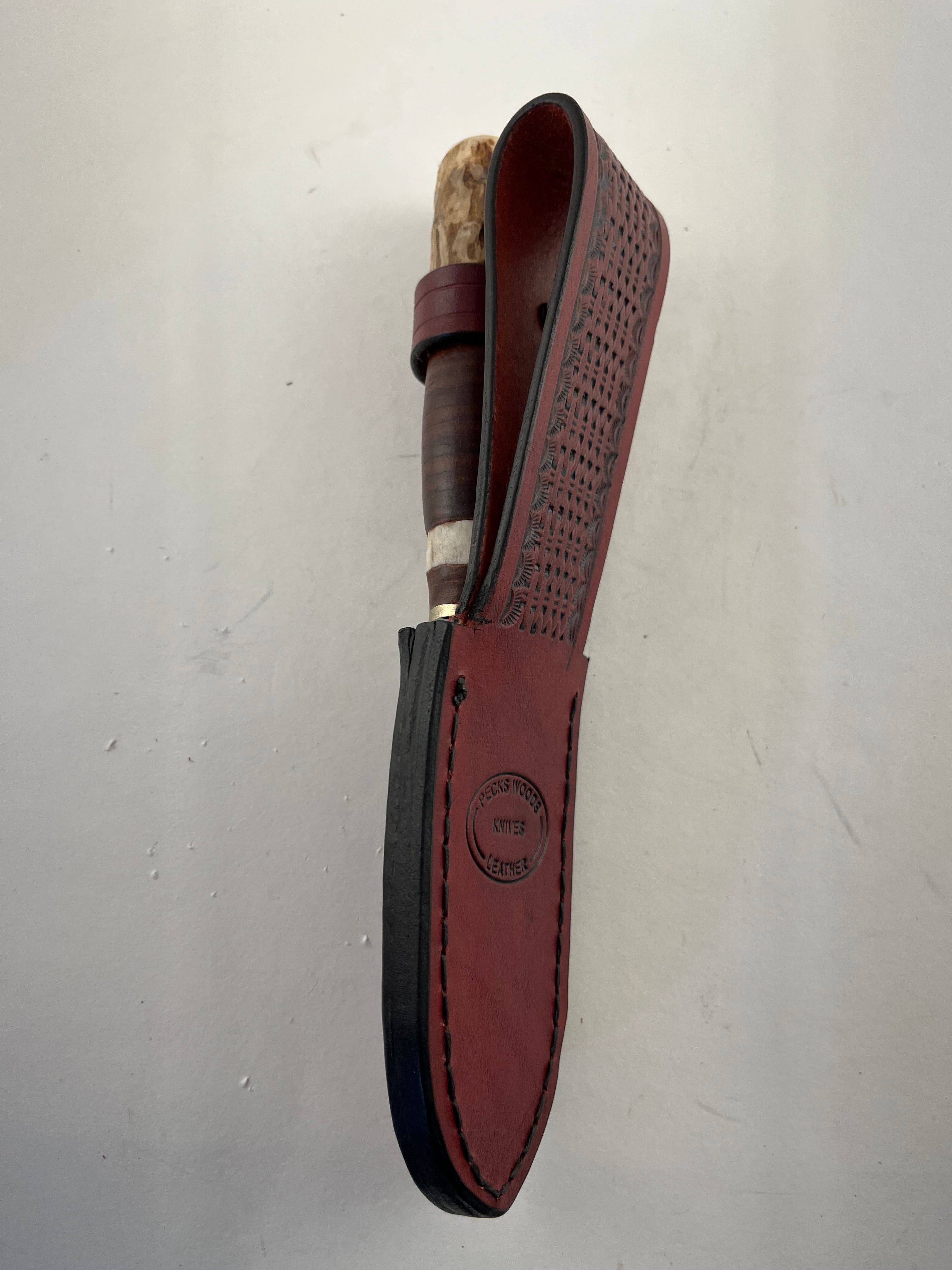 Pecks Woods Leather - Leather Spacer handle with antler pieces #115