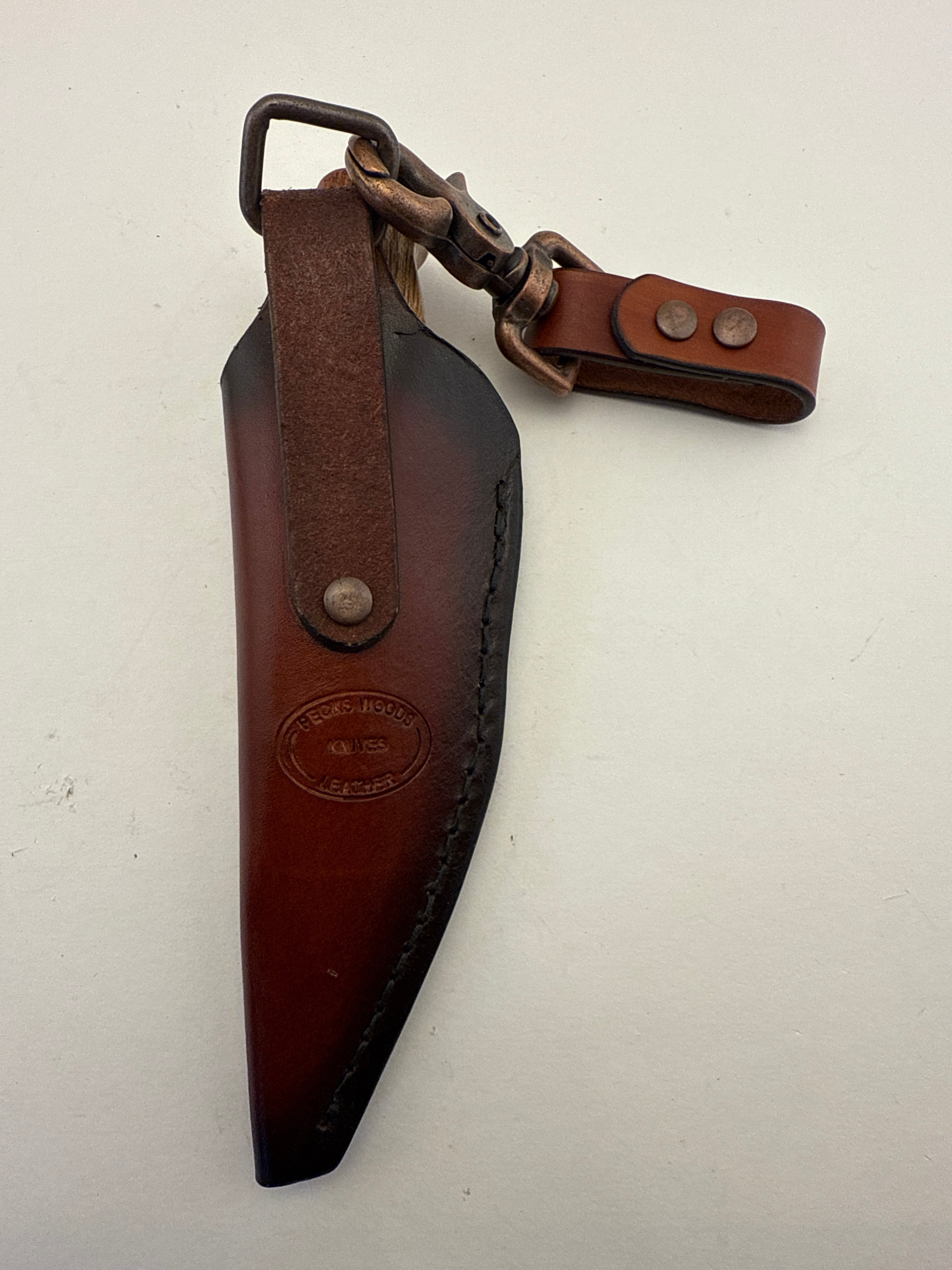 Pecks Woods Leather - Oak / Leather Spacer handle with detachable dangler #127