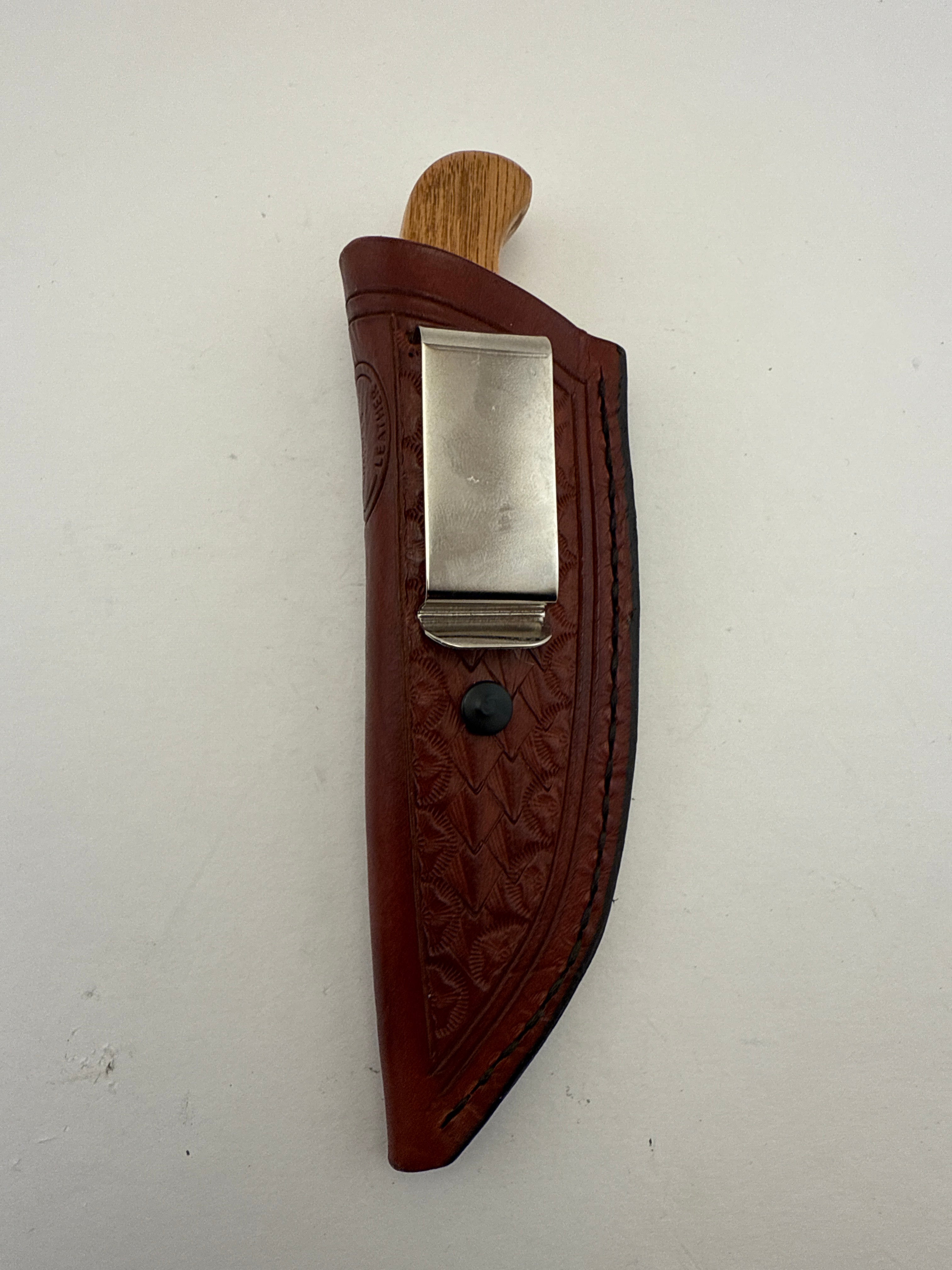 Pecks Woods Leather - Oak / Leather Spacer handle boot knife #126