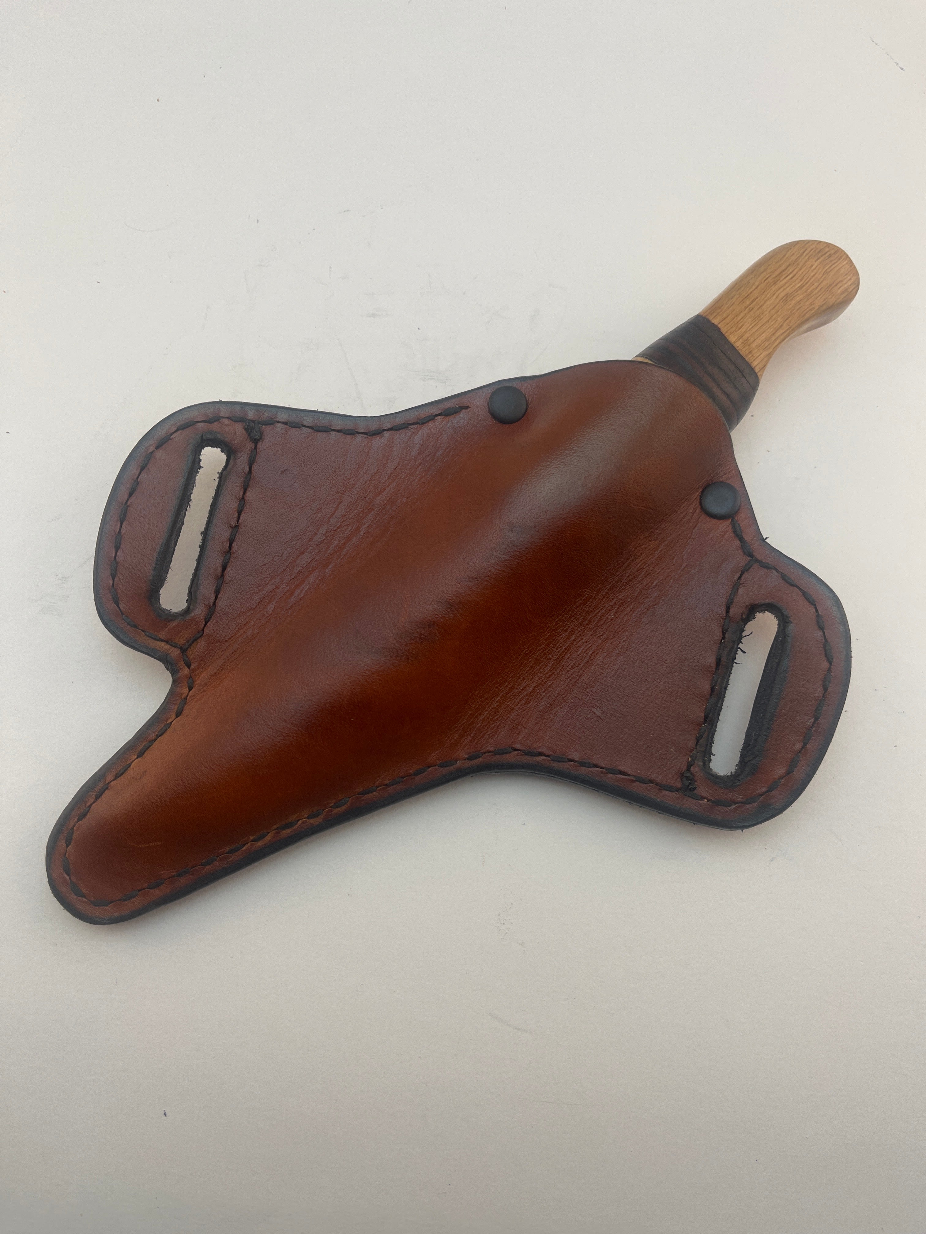 Pecks Woods Leather - Oak / Leather Spacer Handle with Cross Draw Sheath #105