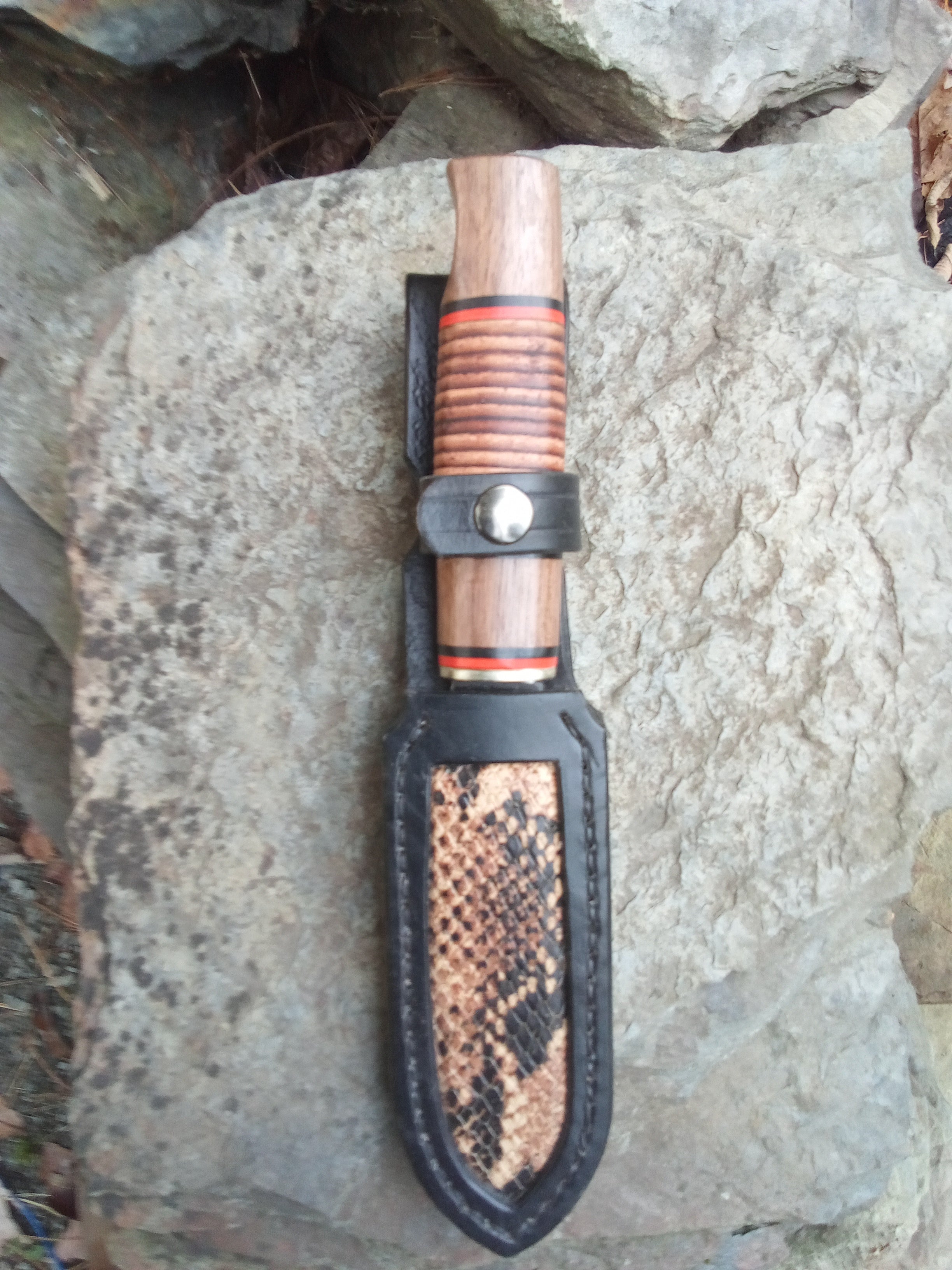 Pecks Woods Leather - Black Walnut / Leather Spacer with Reptile Print leather inlay #139