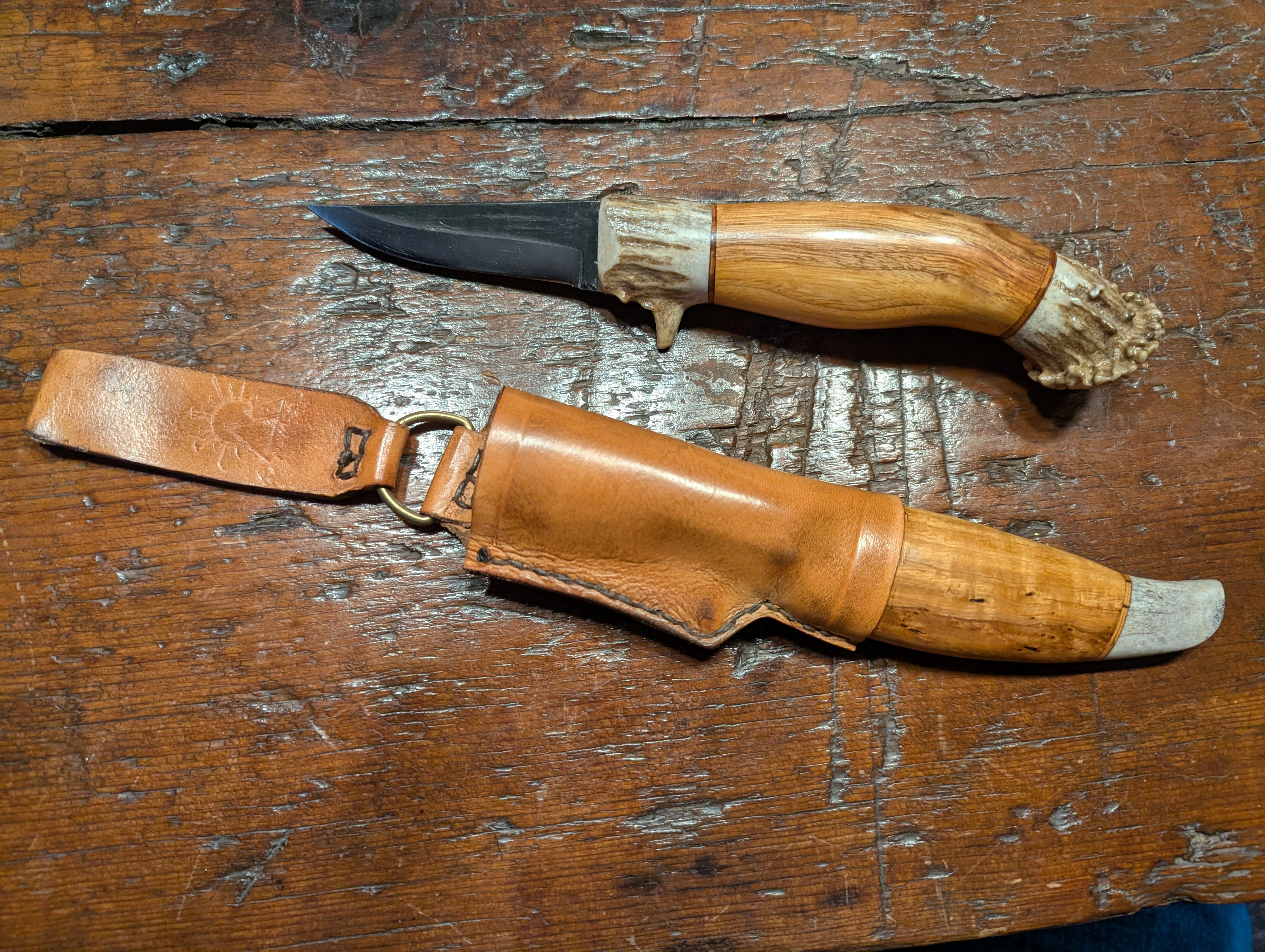 New Mountain Knives - Buckthorn and whitetail antler handle and sheath #14