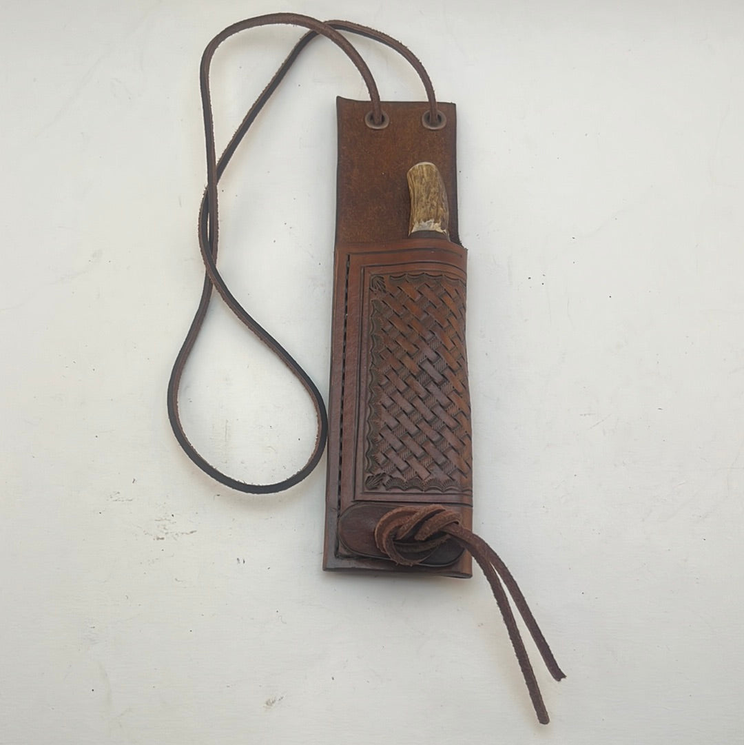 Pecks Woods Leather - Antler and Leather spacer Neck Knife #23
