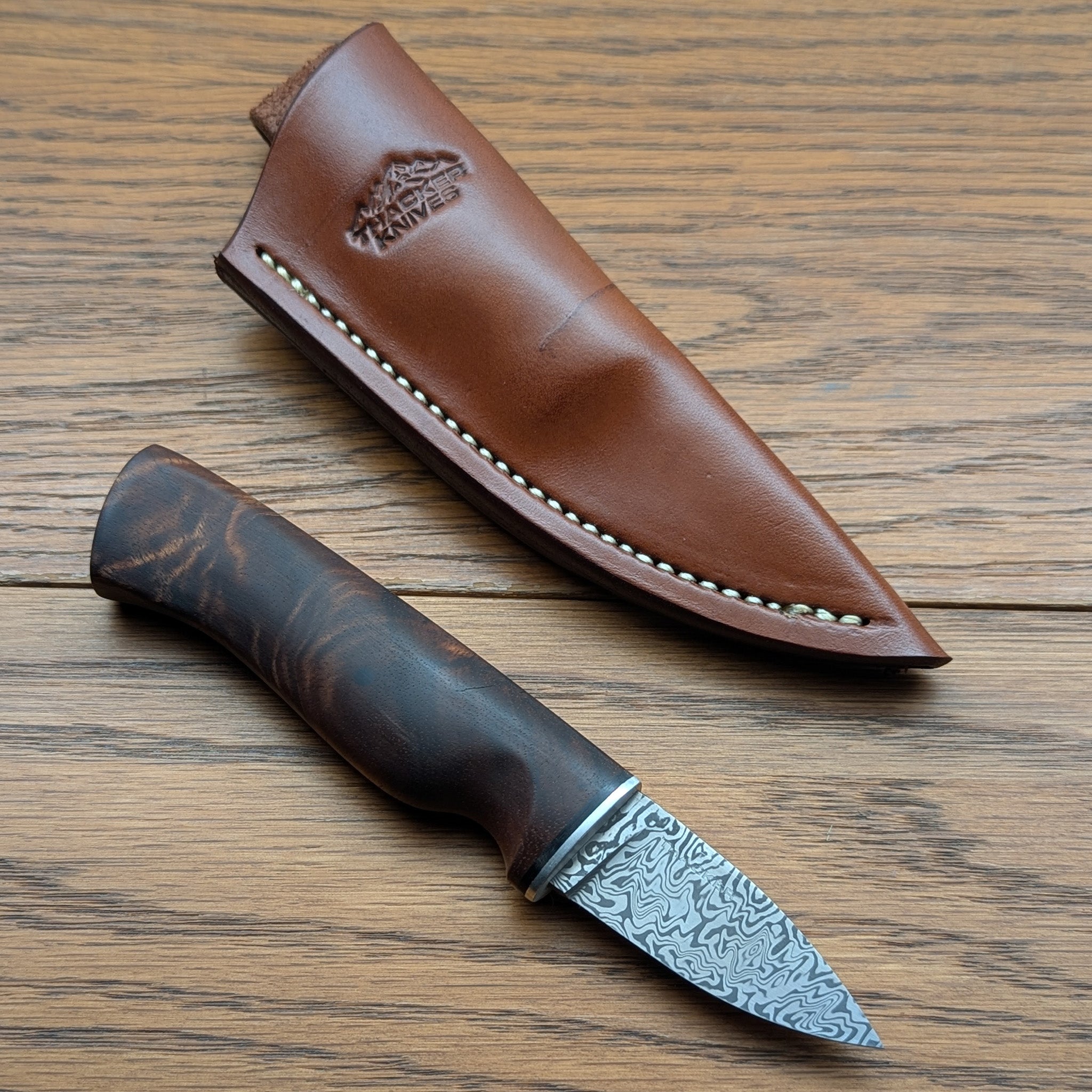 Thacker Knives #29 Damasteel Koa Utility