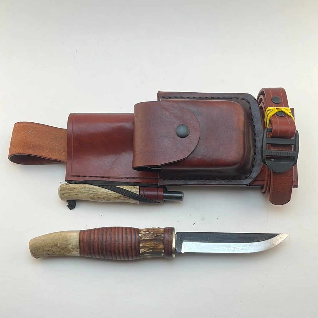 Pecks Woods Leather - Knife, Ferro Rod, Leather sheath with extra container! #60