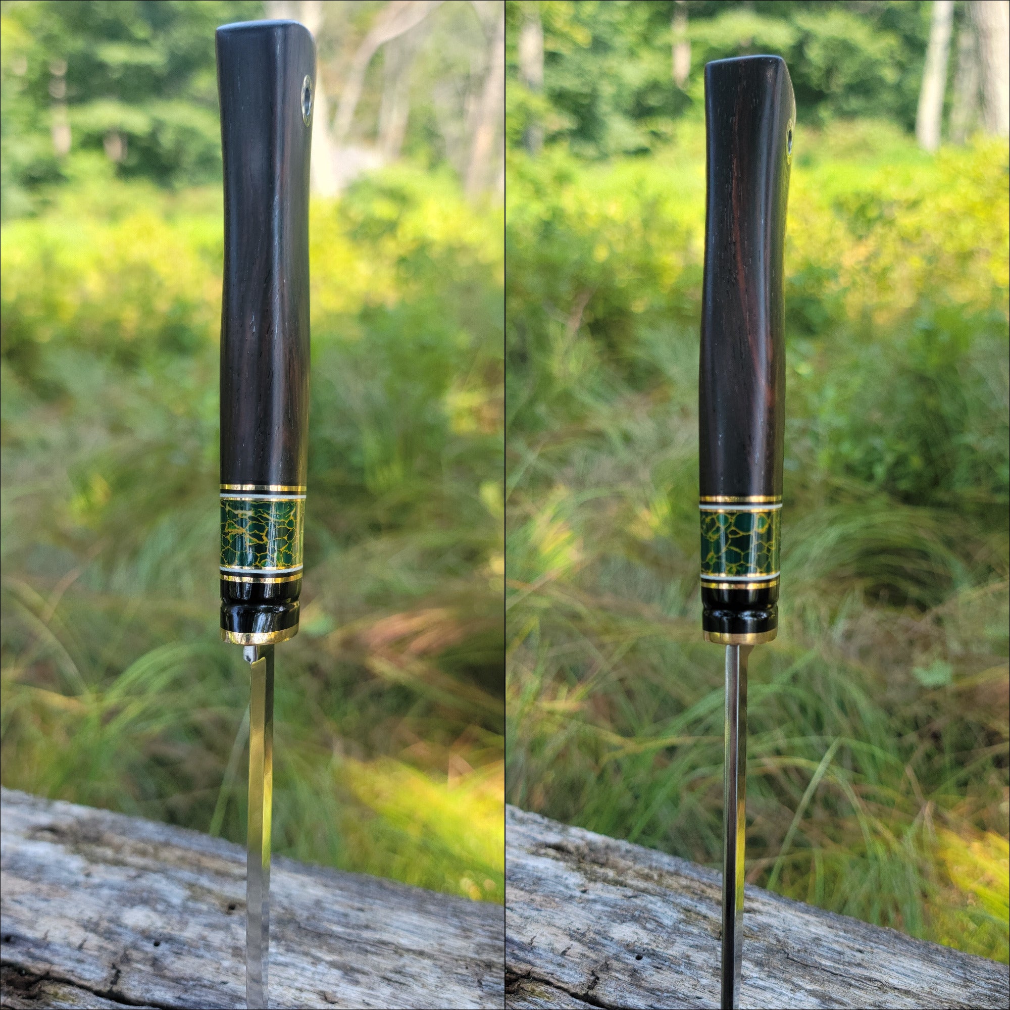 Pete's Custom Knives - Utility puukko- Green TruStone and Mokume Gane. #22