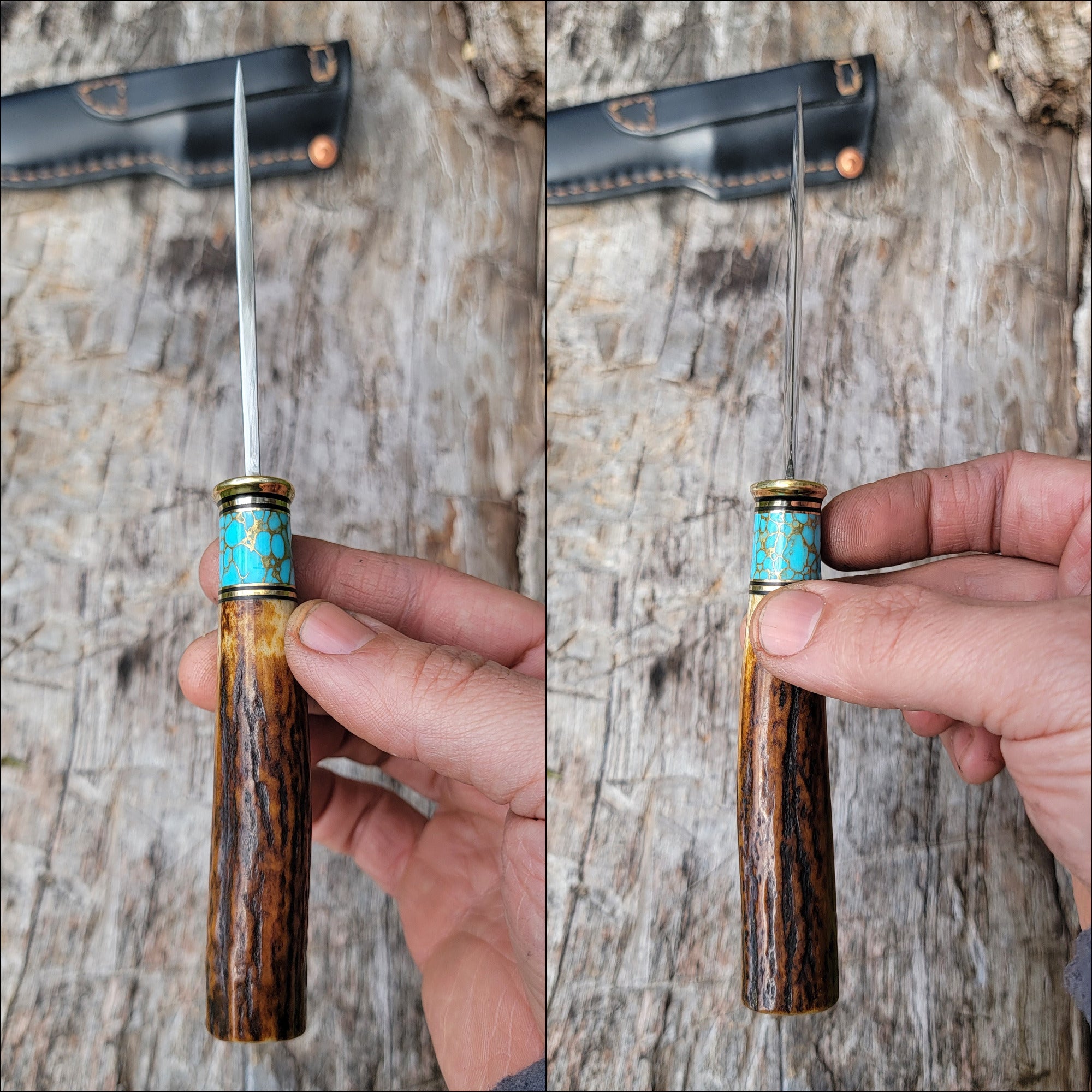 Pete's Custom Knives - Handmade small EDC/pocket knife. Premium Stag/Turquoise with gold web #33
