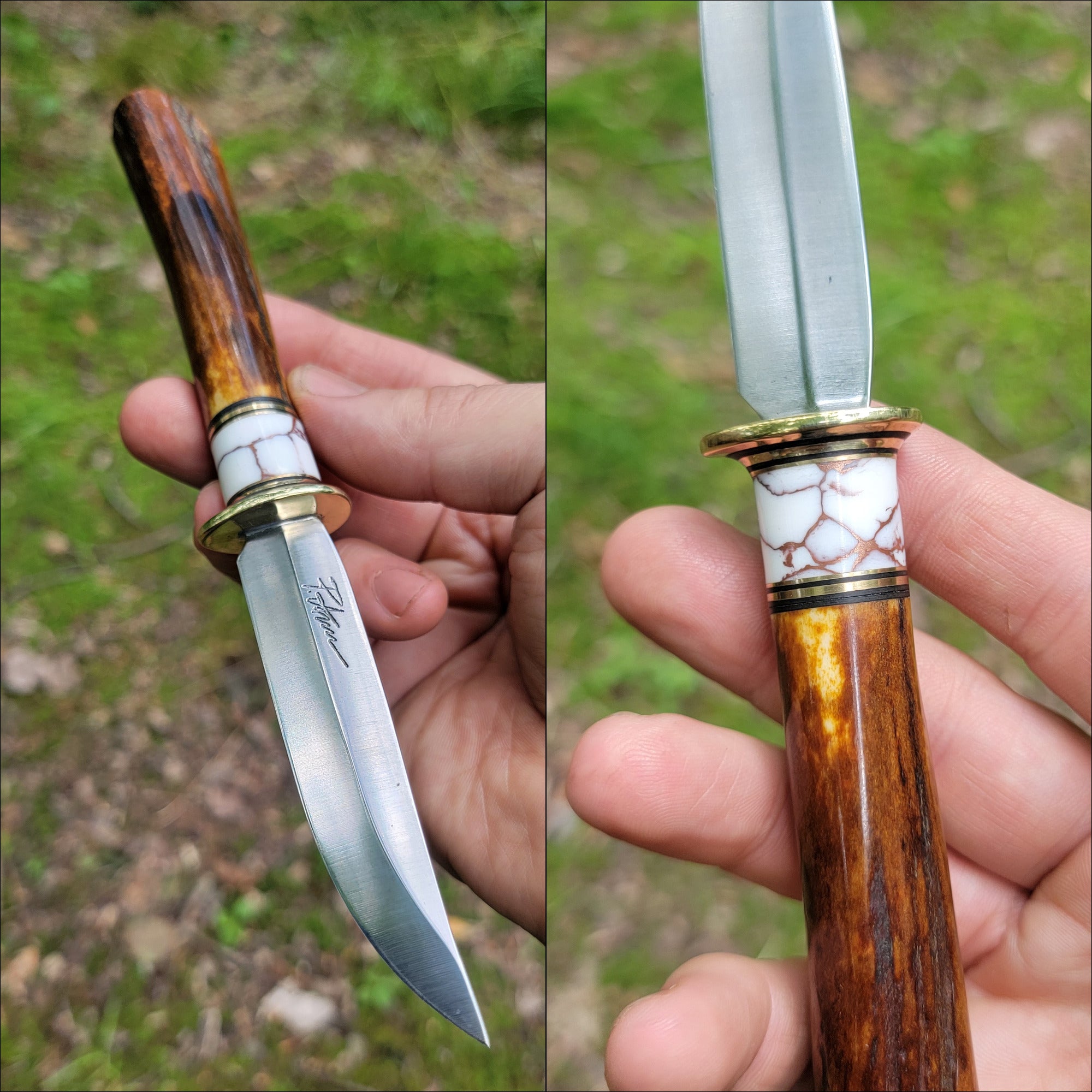 Pete's Custom Knives - All-around Utility Knife Lauri 95 - White Turquoise with copper web #34
