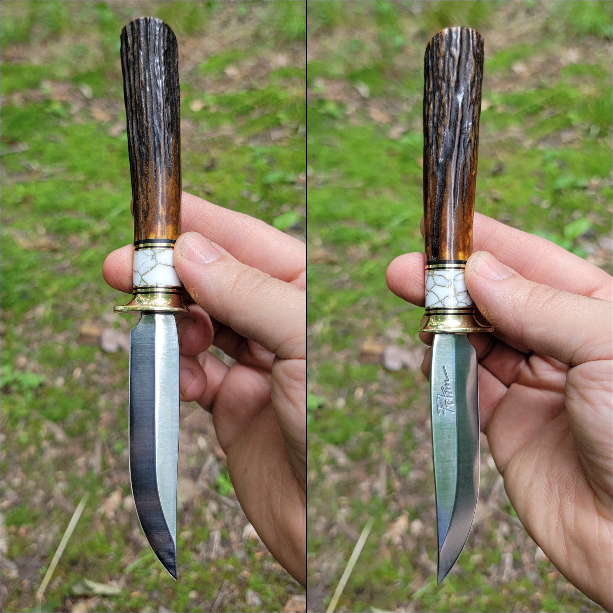 Pete's Custom Knives - All-around Knife. Lauri 95 - White Turquoise with gold web #36
